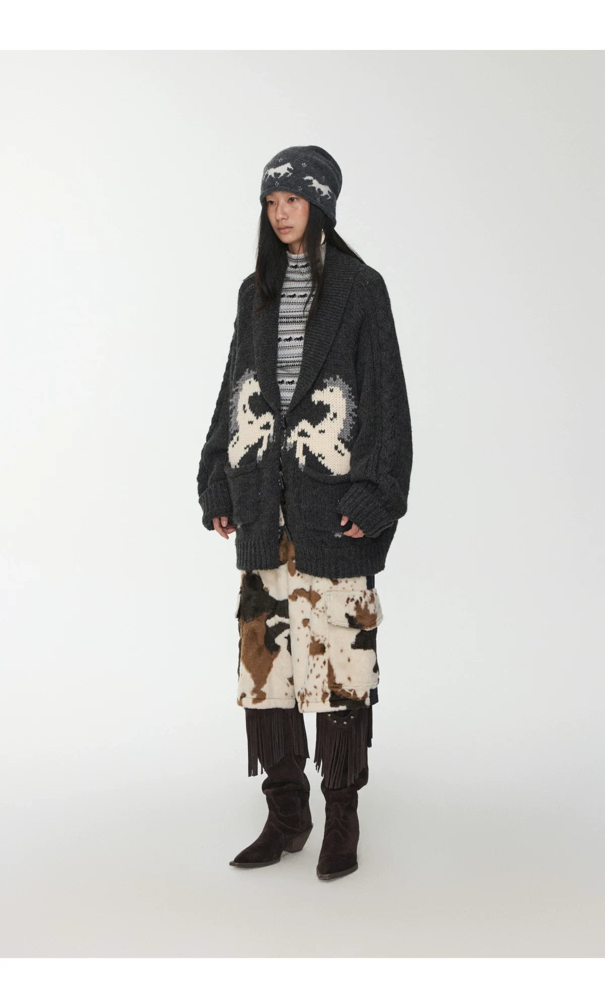 FAIR ISLE PONY JACQUARD TOGGLE CARDIGAN – 2colors