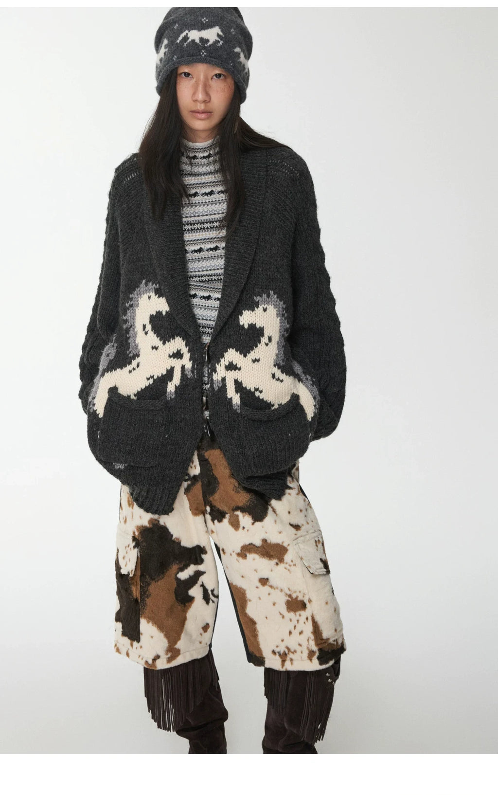 FAIR ISLE PONY JACQUARD TOGGLE CARDIGAN – 2colors