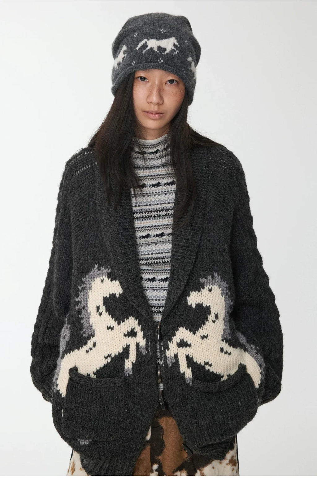 FAIR ISLE PONY JACQUARD TOGGLE CARDIGAN – 2colors