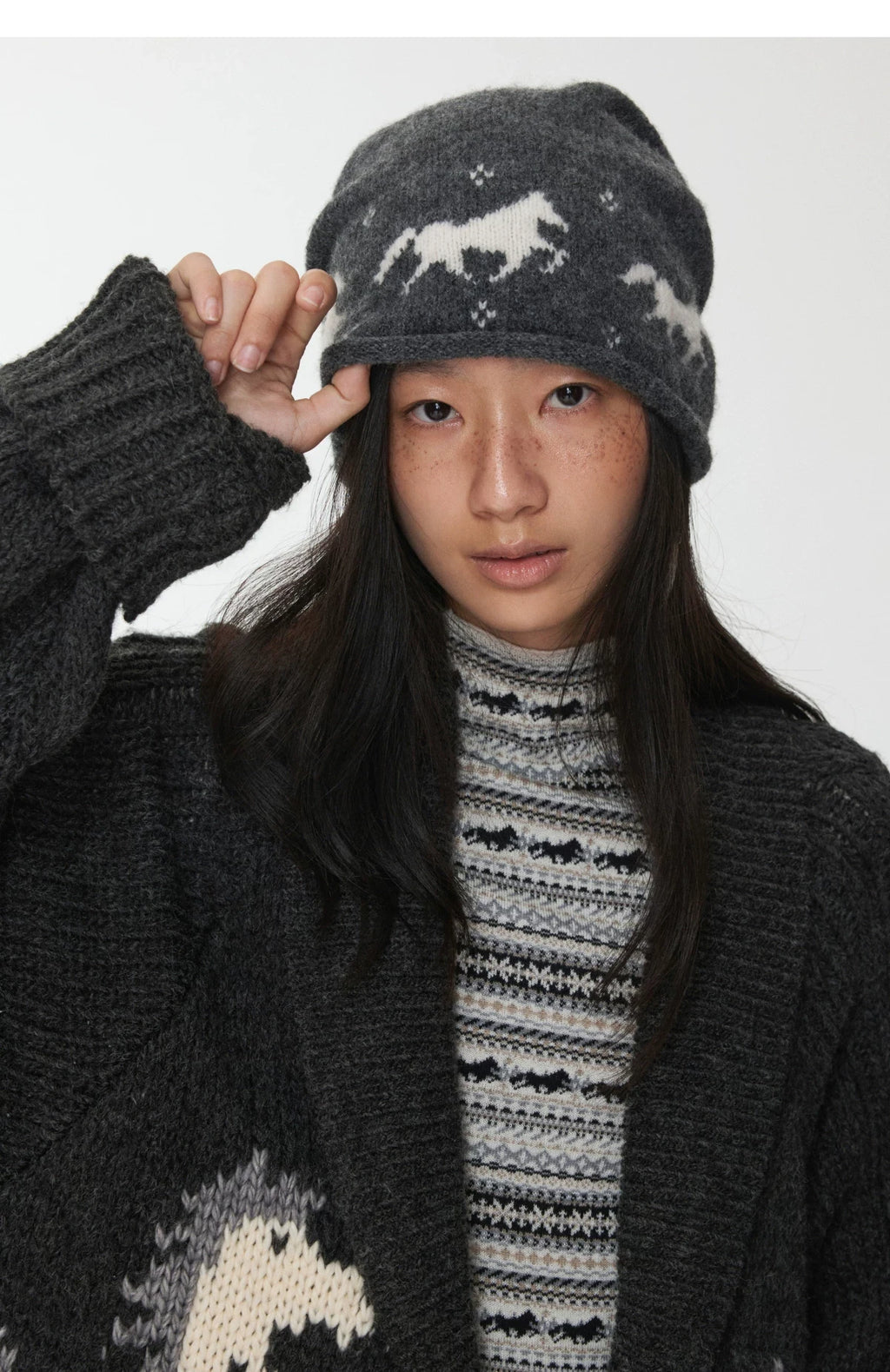 FAIR ISLE PONY JACQUARD TOGGLE CARDIGAN – 2colors