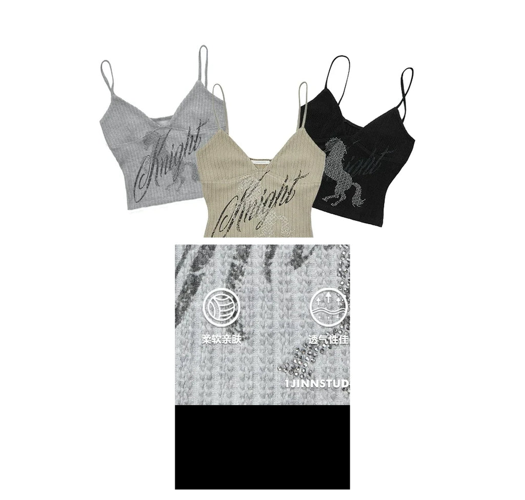 KNIGHT RHINESTONE CABLE-KNIT CAMI – 3colors
