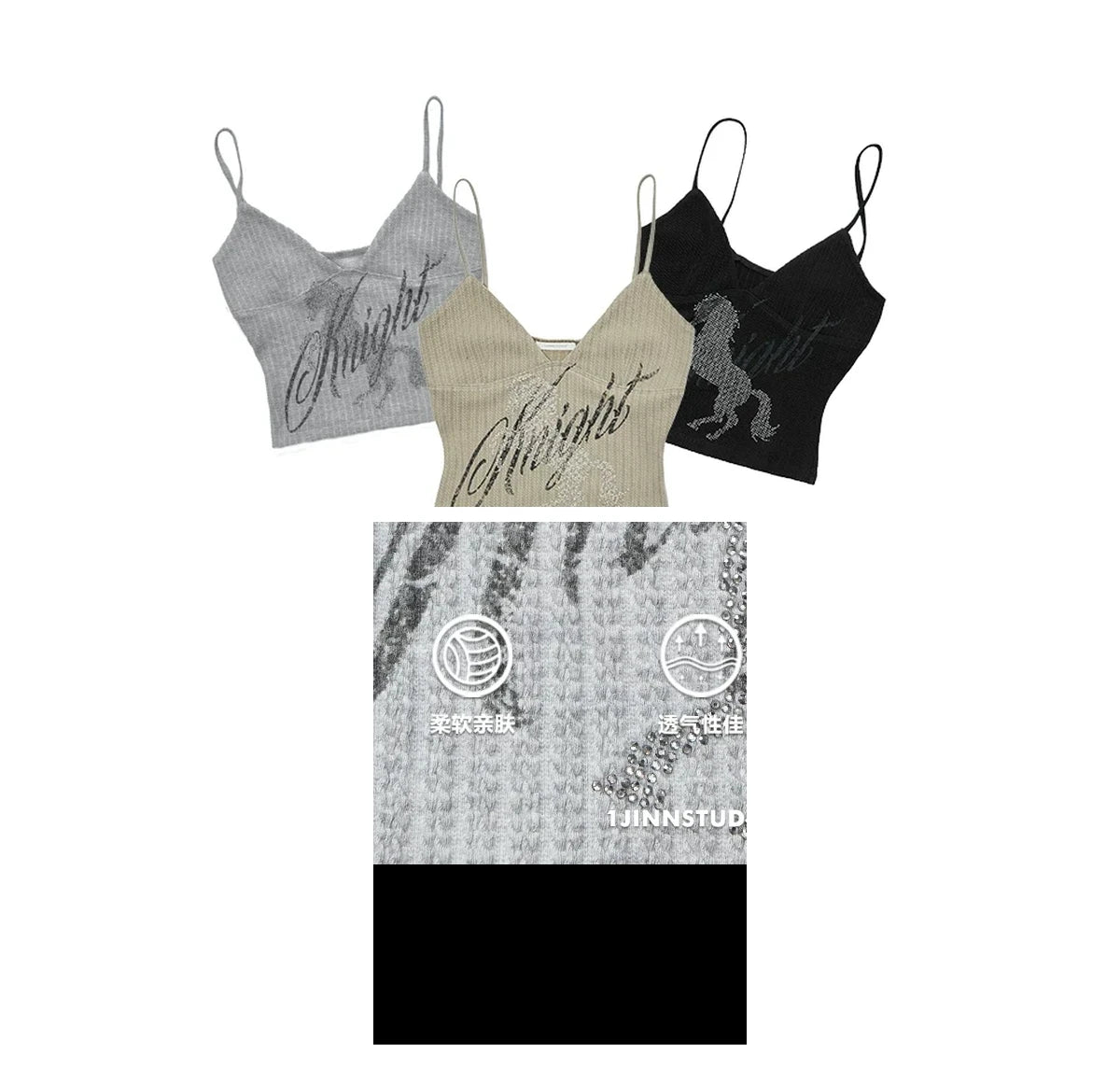 KNIGHT RHINESTONE CABLE-KNIT CAMI – 3colors