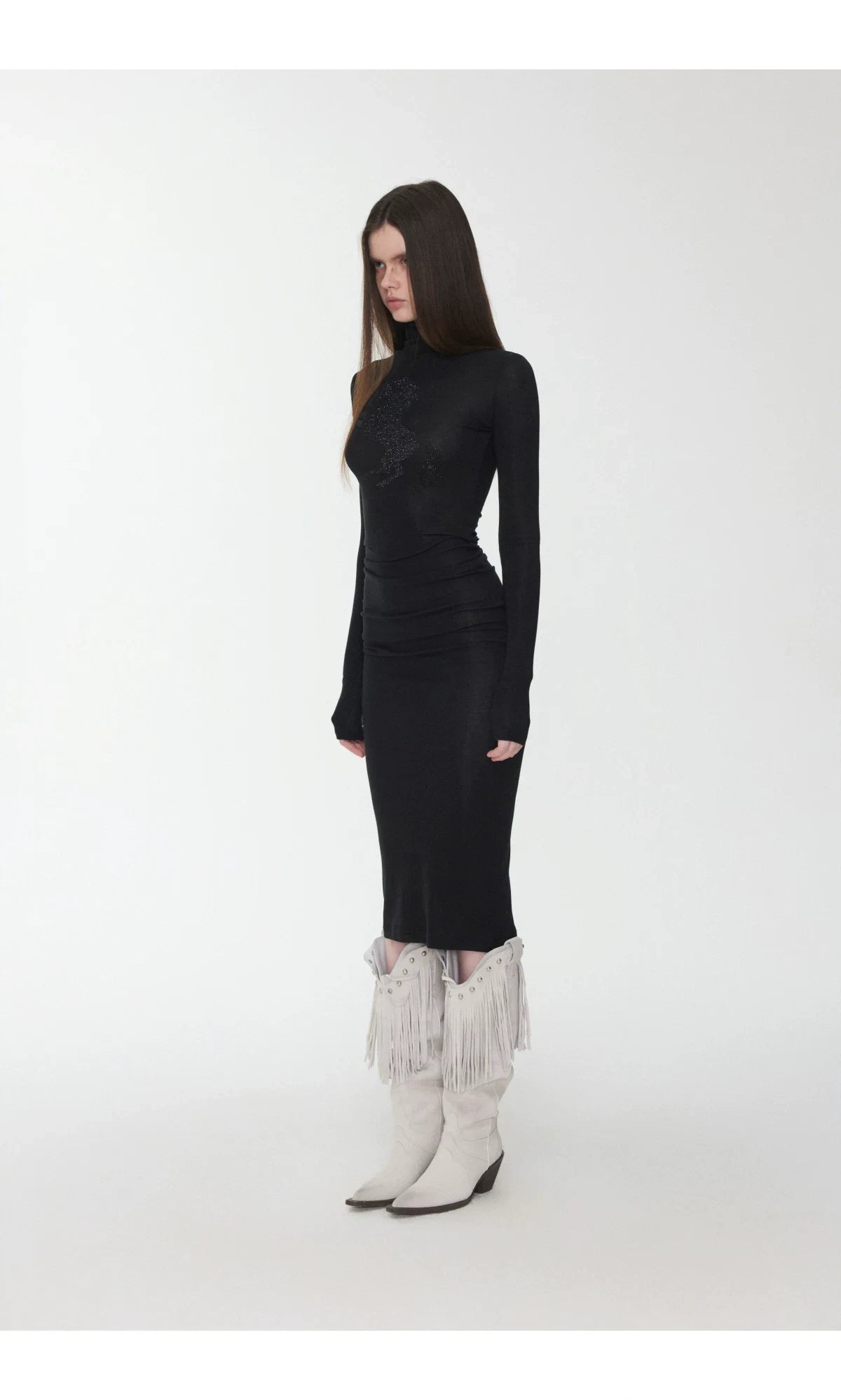 KNIGHT RHINESTONE FUNNEL-NECK TOP & DRESS – 7styles