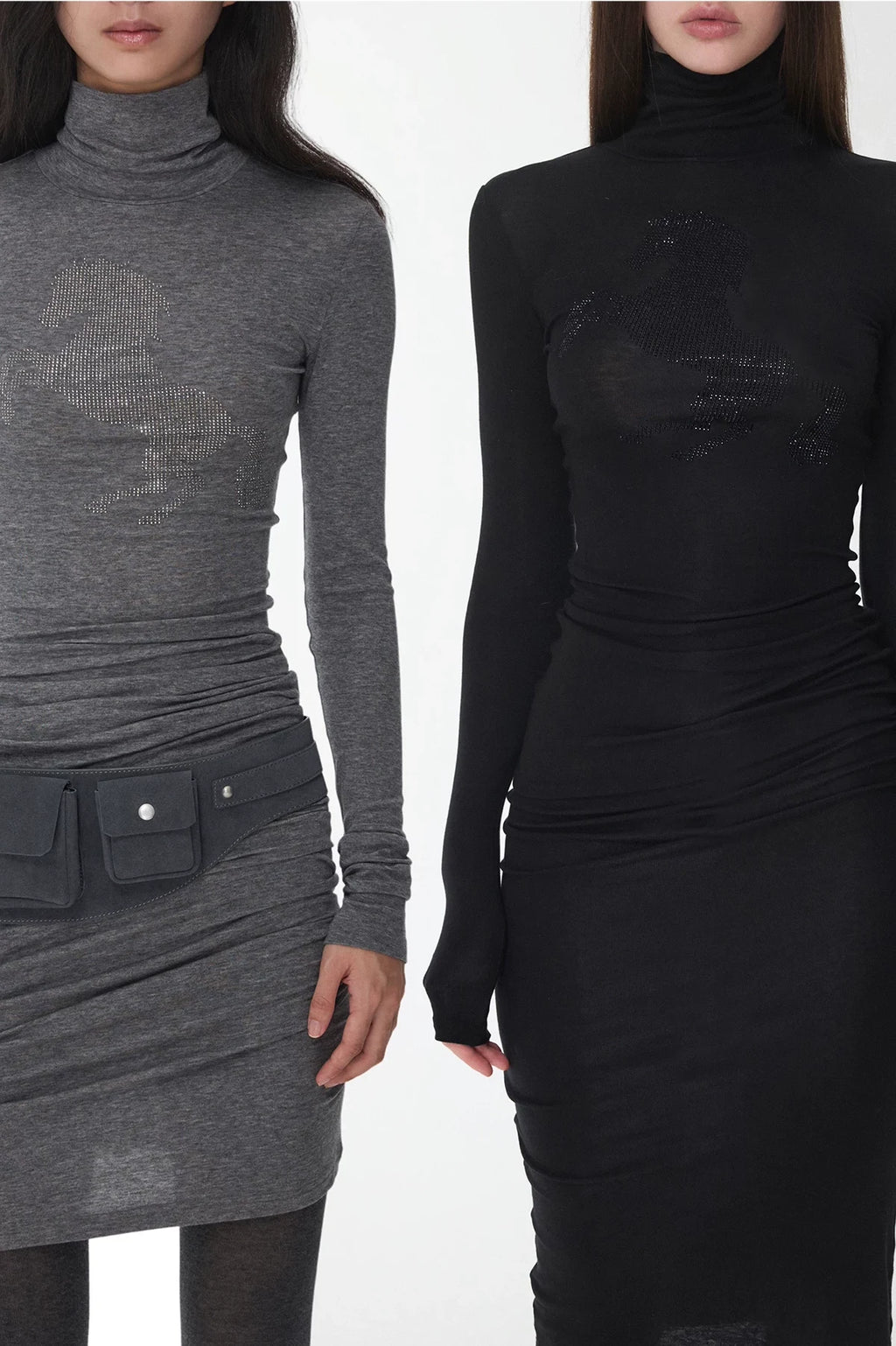 KNIGHT RHINESTONE FUNNEL-NECK TOP & DRESS – 7styles