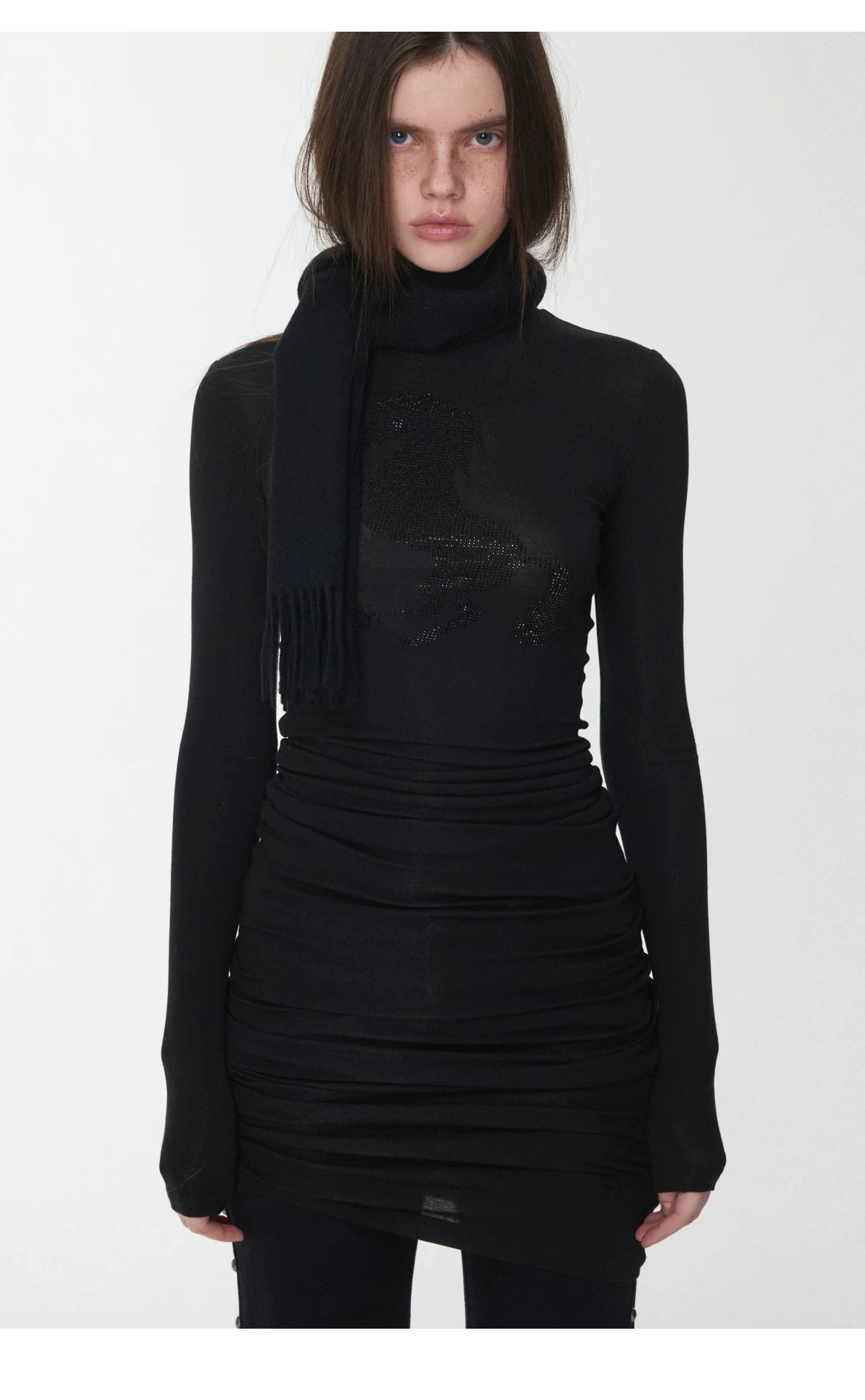 KNIGHT RHINESTONE FUNNEL-NECK TOP & DRESS – 7styles