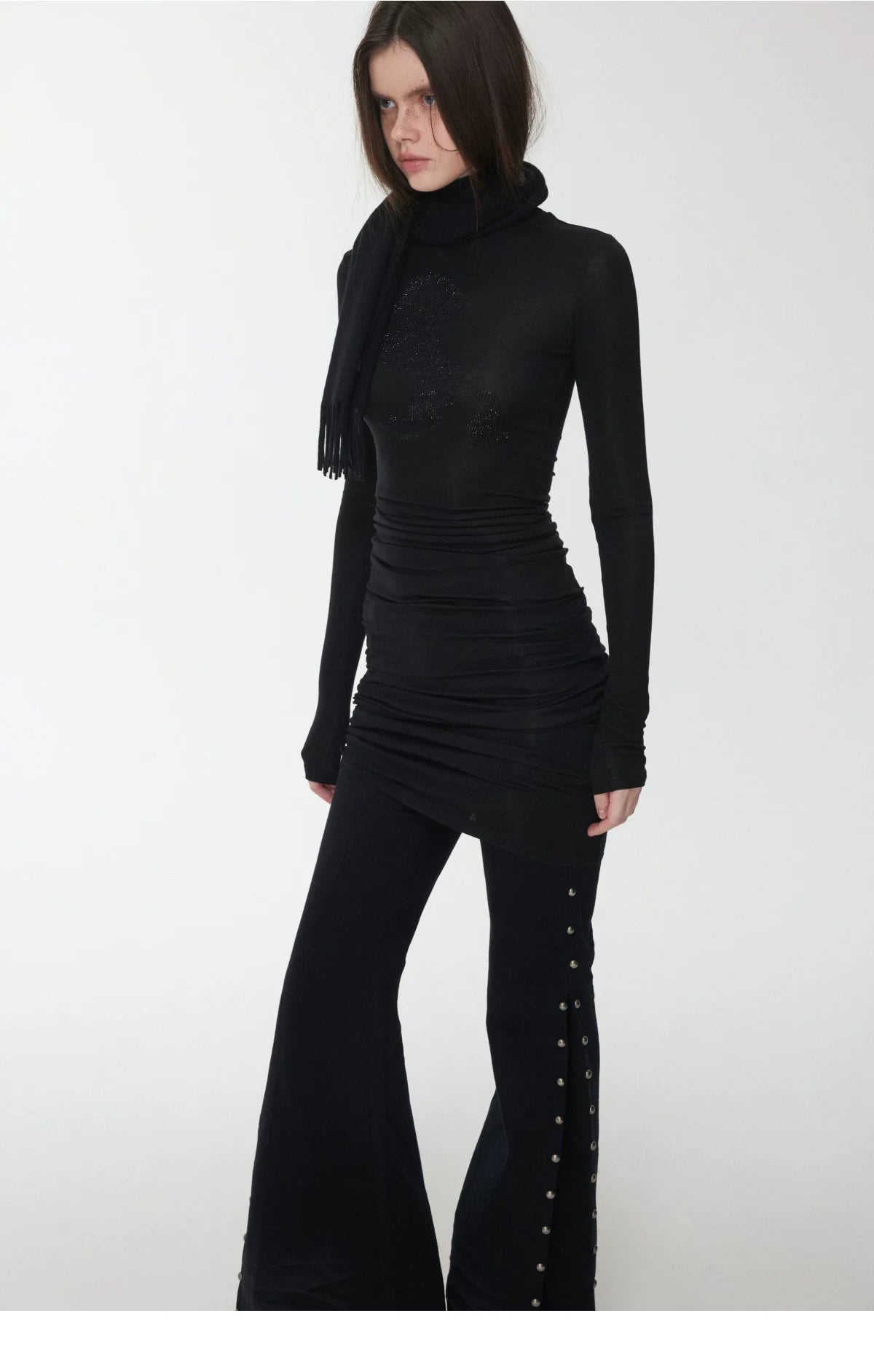 KNIGHT RHINESTONE FUNNEL-NECK TOP & DRESS – 7styles