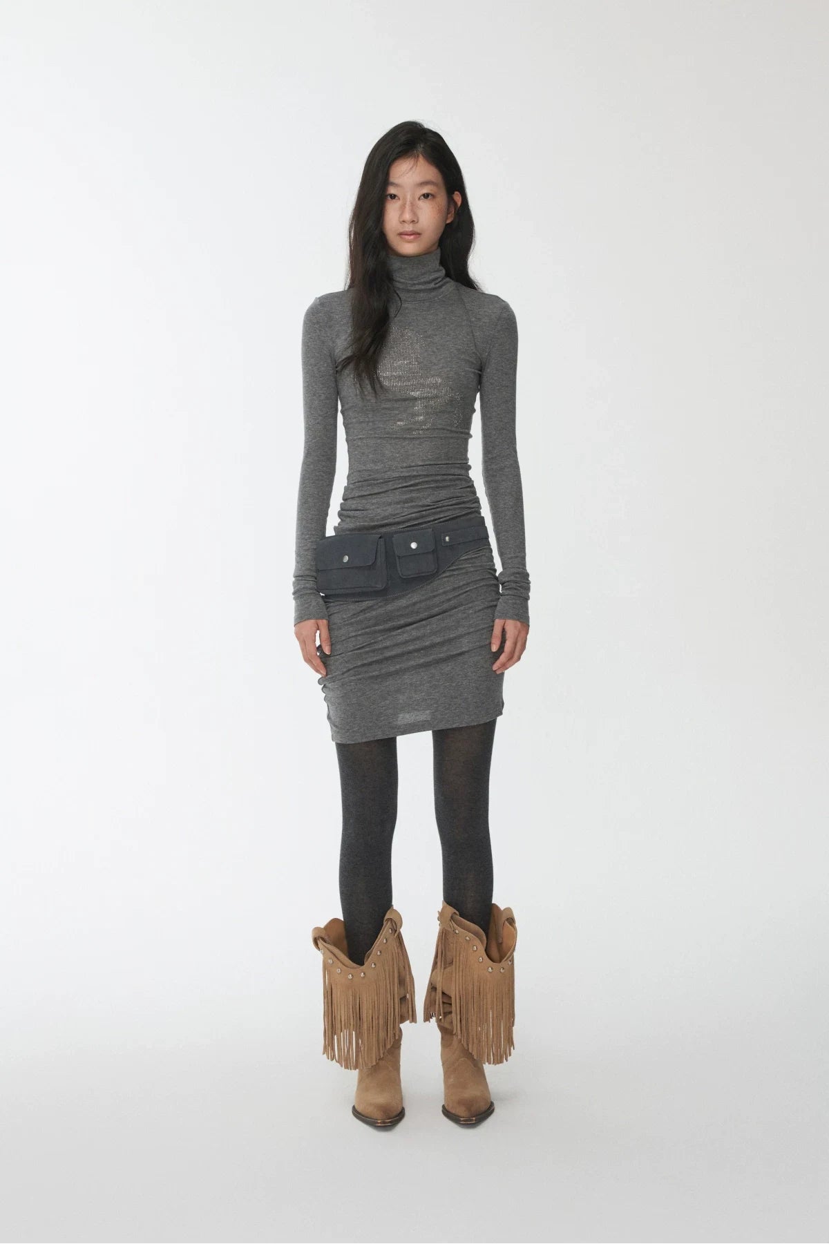 KNIGHT RHINESTONE FUNNEL-NECK TOP & DRESS – 7styles