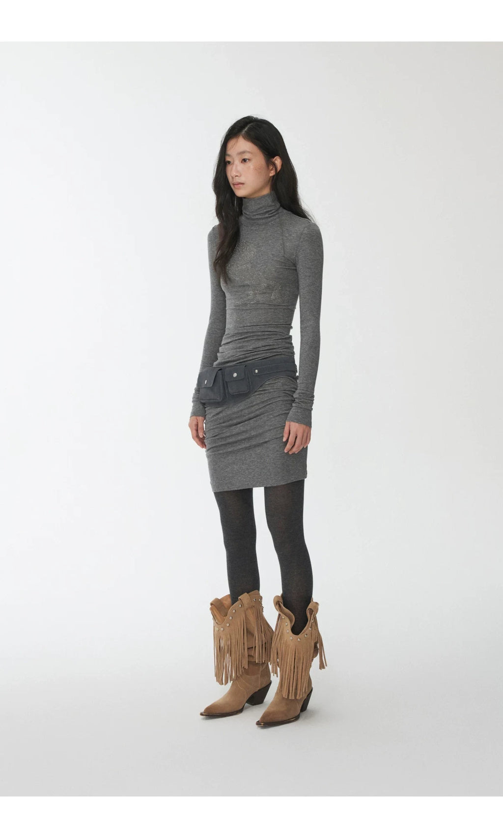 KNIGHT RHINESTONE FUNNEL-NECK TOP & DRESS – 7styles