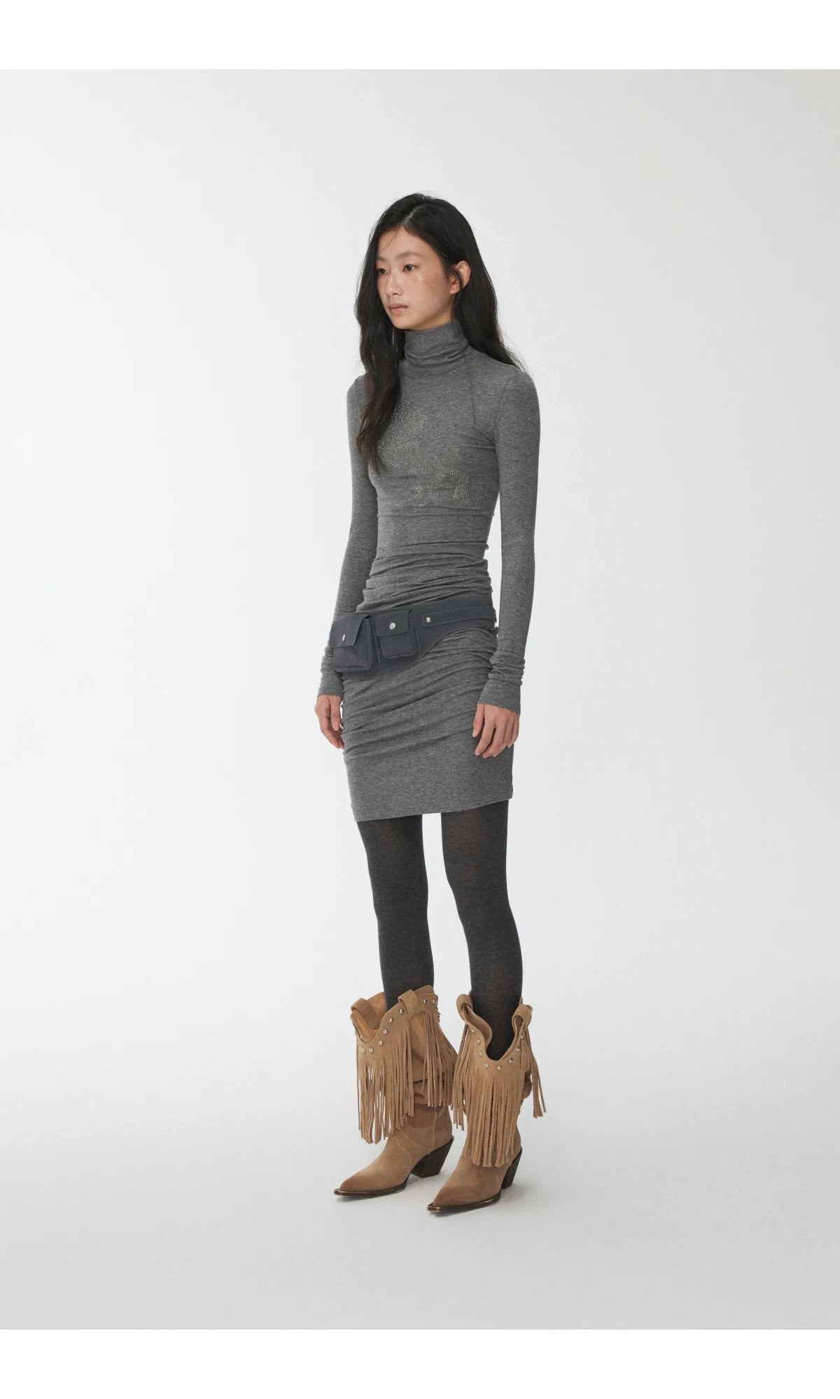 KNIGHT RHINESTONE FUNNEL-NECK TOP & DRESS – 7styles