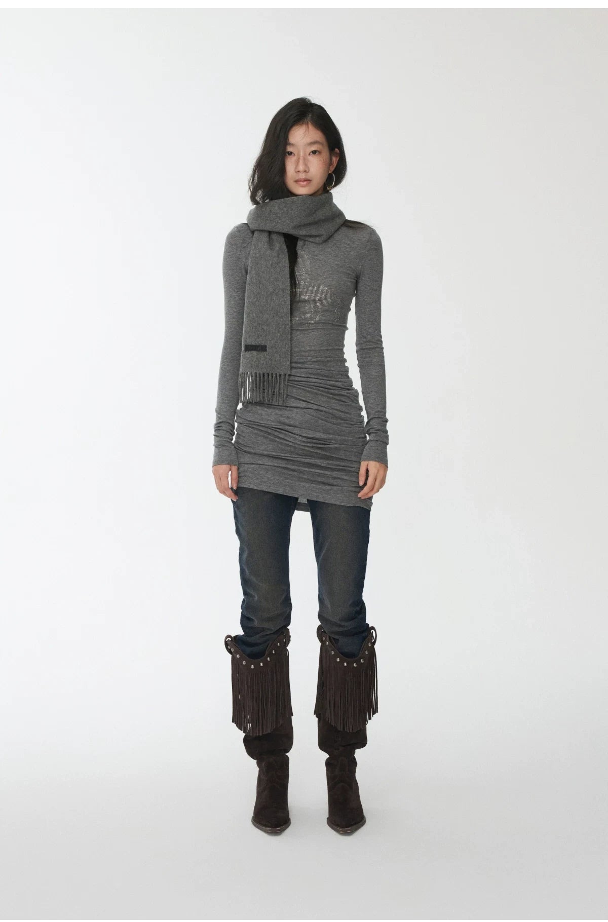 KNIGHT RHINESTONE FUNNEL-NECK TOP & DRESS – 7styles