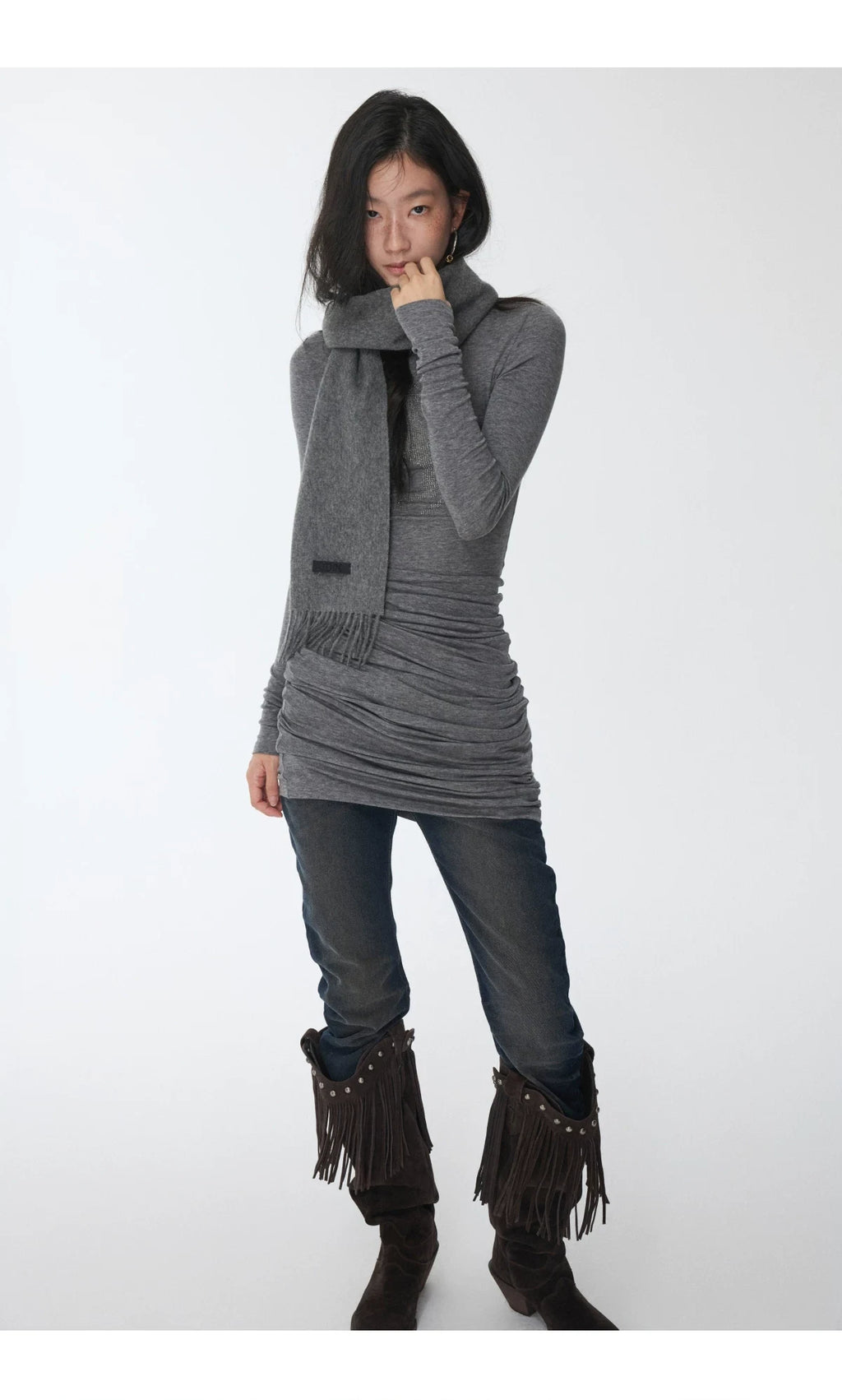 KNIGHT RHINESTONE FUNNEL-NECK TOP & DRESS – 7styles