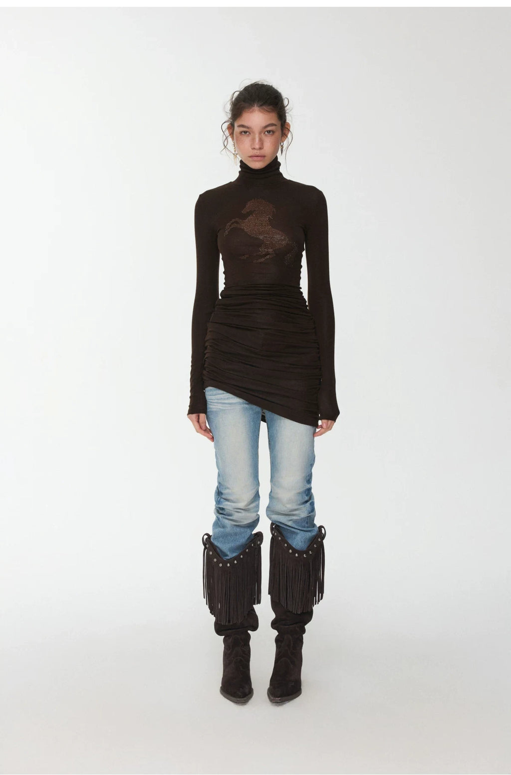KNIGHT RHINESTONE FUNNEL-NECK TOP & DRESS – 7styles