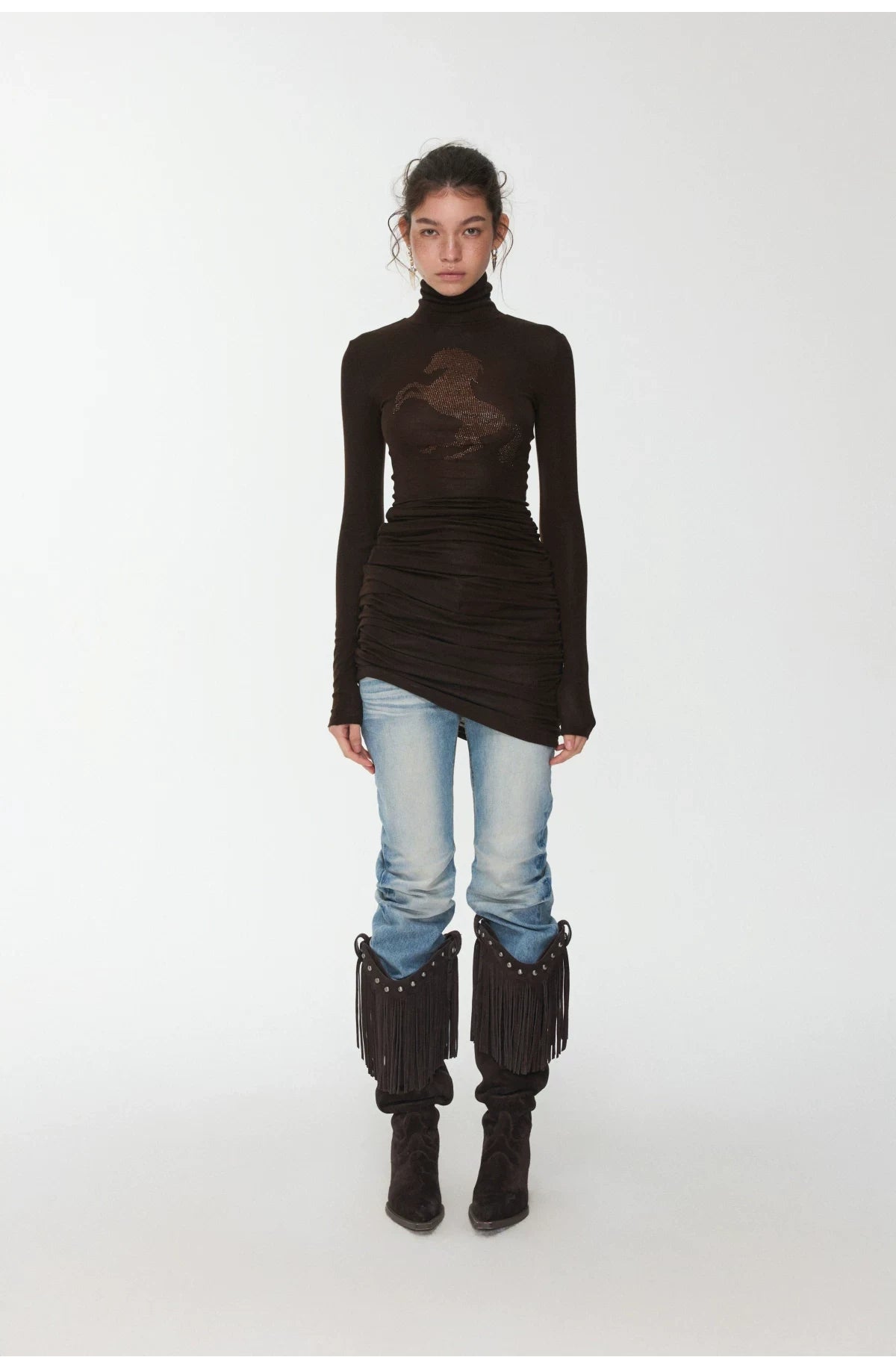 KNIGHT RHINESTONE FUNNEL-NECK TOP & DRESS – 7styles