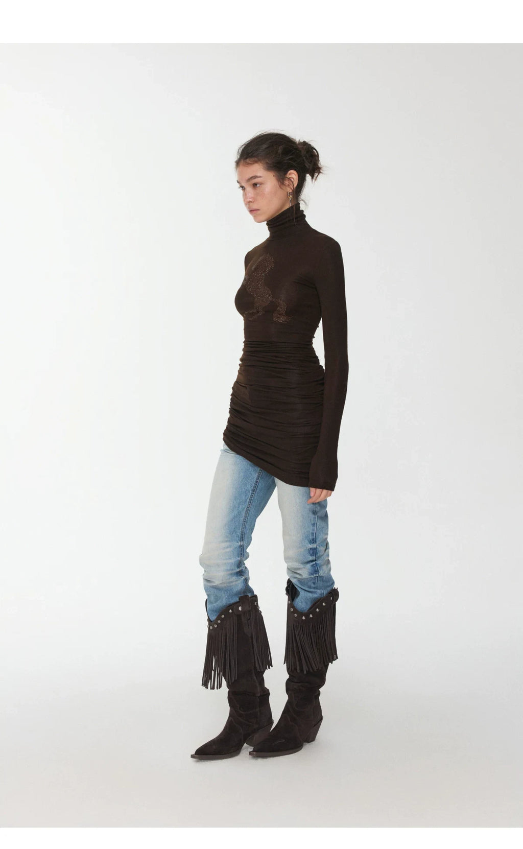 KNIGHT RHINESTONE FUNNEL-NECK TOP & DRESS – 7styles
