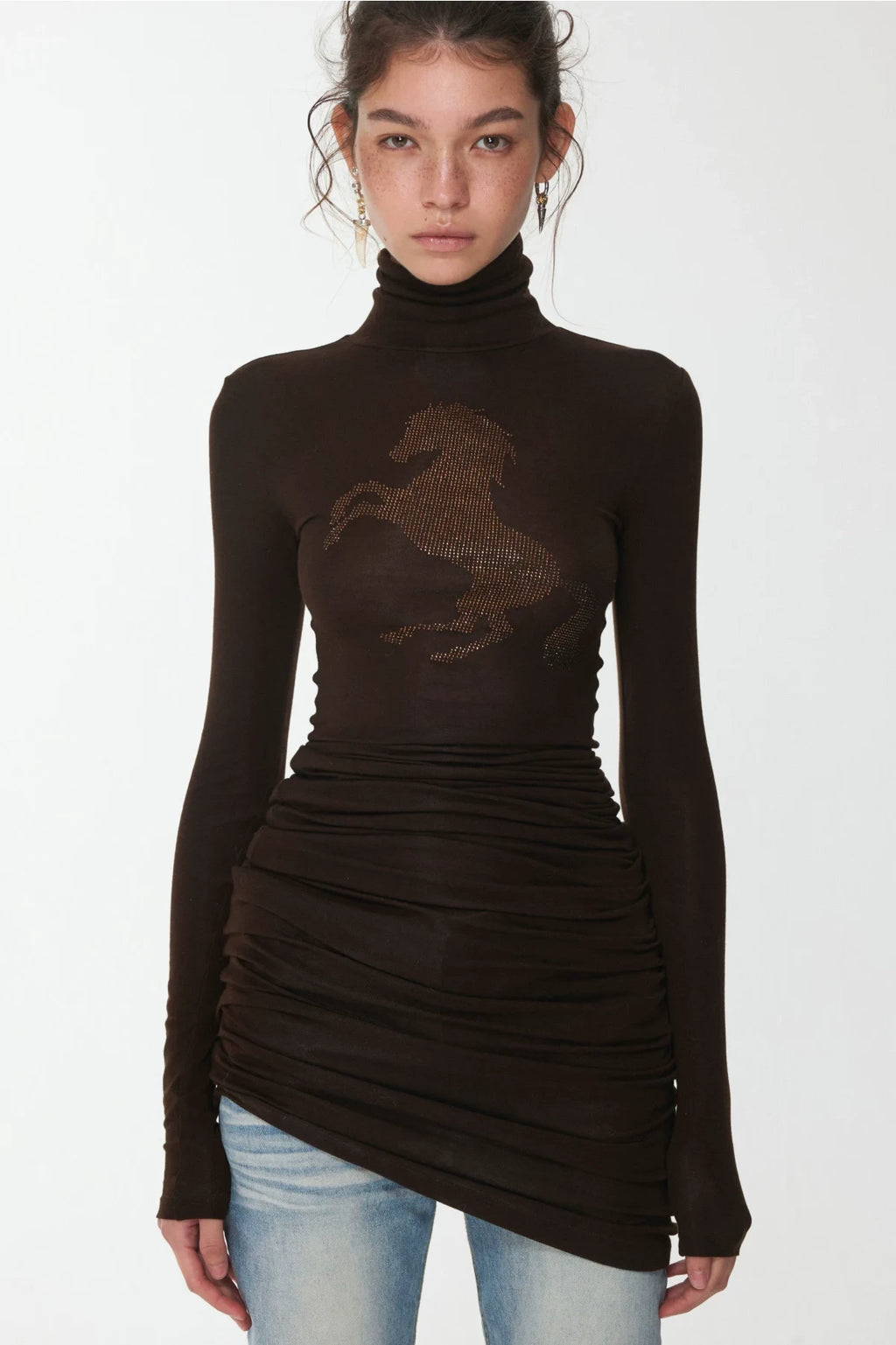 KNIGHT RHINESTONE FUNNEL-NECK TOP & DRESS – 7styles