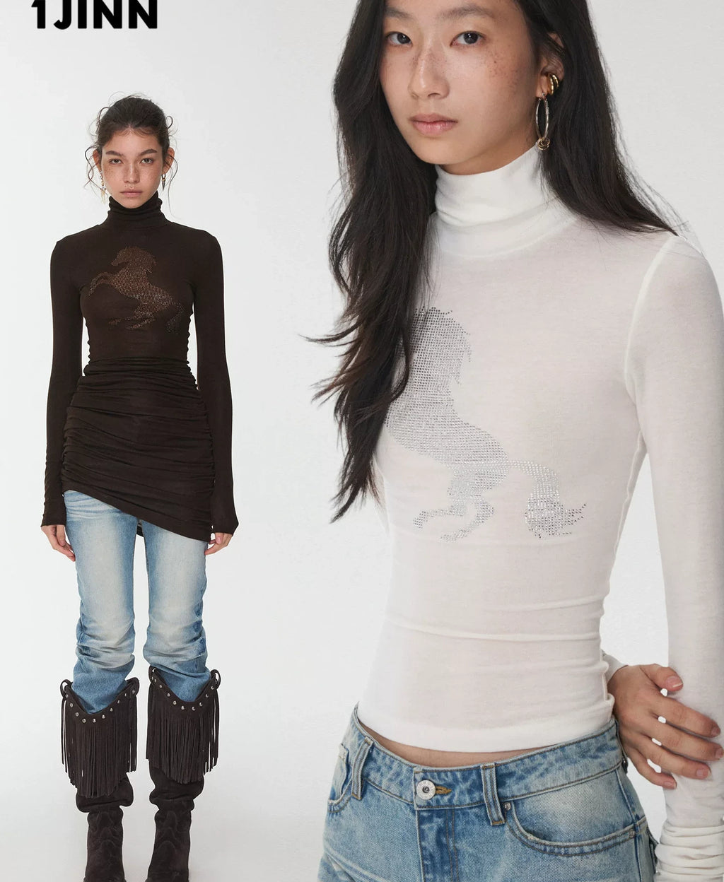 KNIGHT RHINESTONE FUNNEL-NECK TOP & DRESS – 7styles