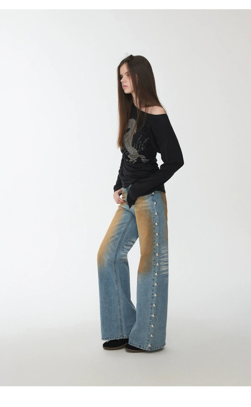 KNIGHT RHINESTONE OFF-SHOULDER LONG-SLEEVE TOP – 3colors