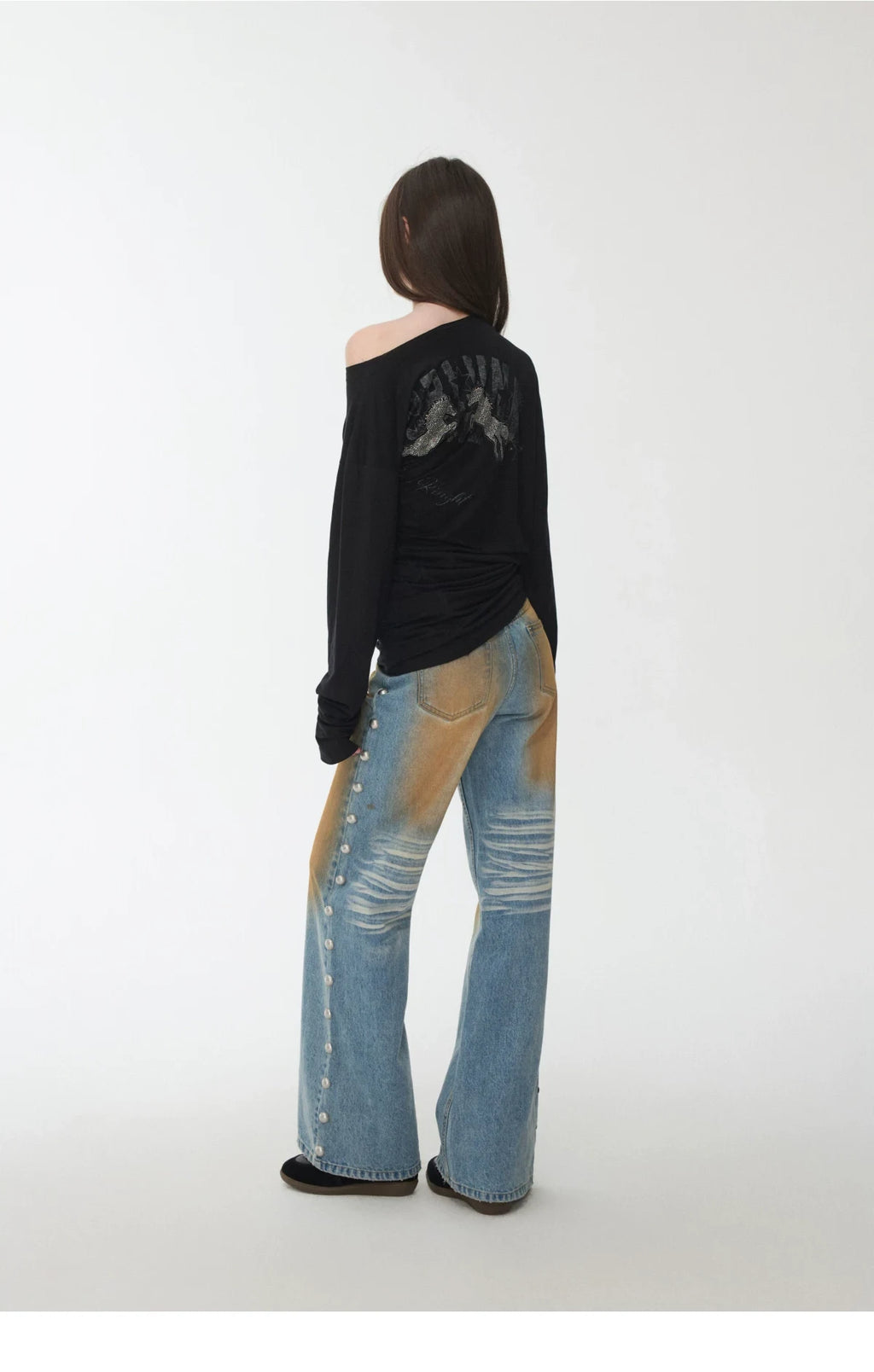 KNIGHT RHINESTONE OFF-SHOULDER LONG-SLEEVE TOP – 3colors