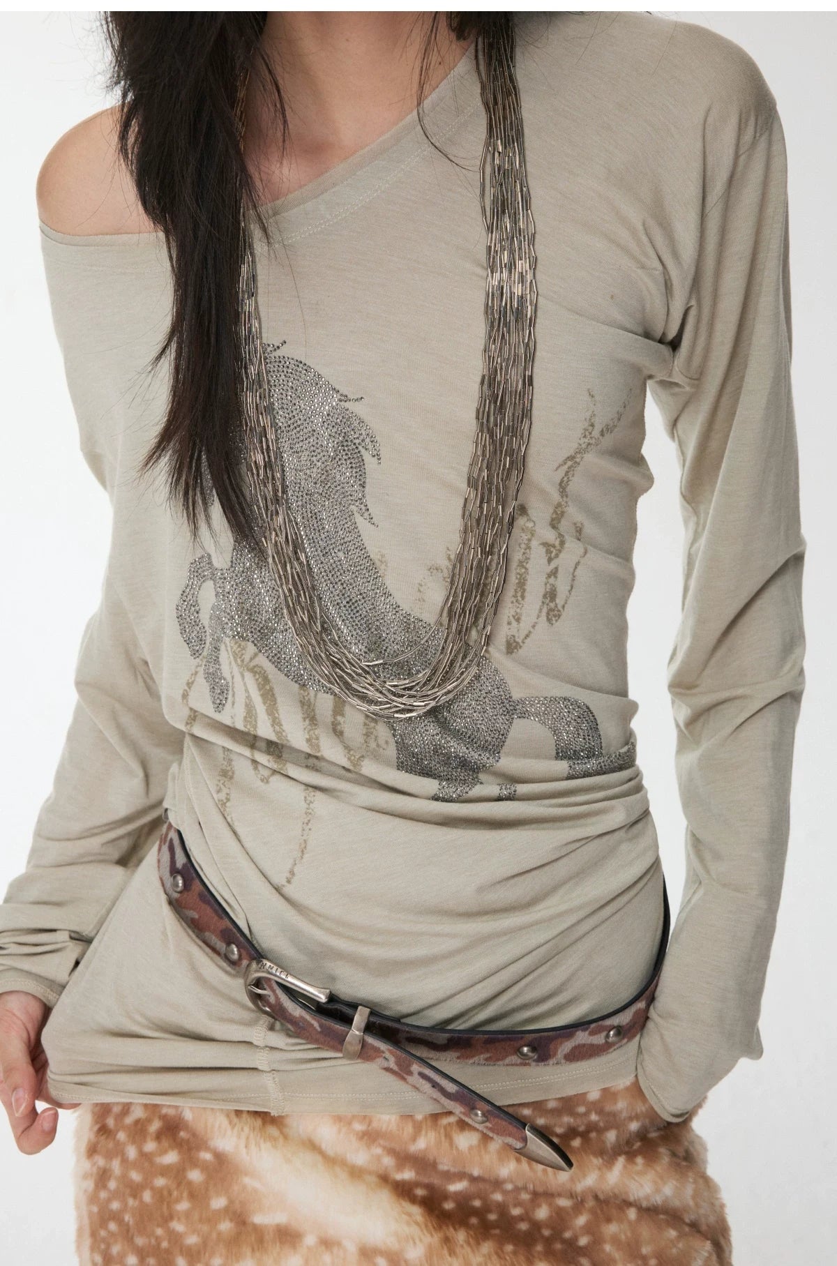 KNIGHT RHINESTONE OFF-SHOULDER LONG-SLEEVE TOP – 3colors