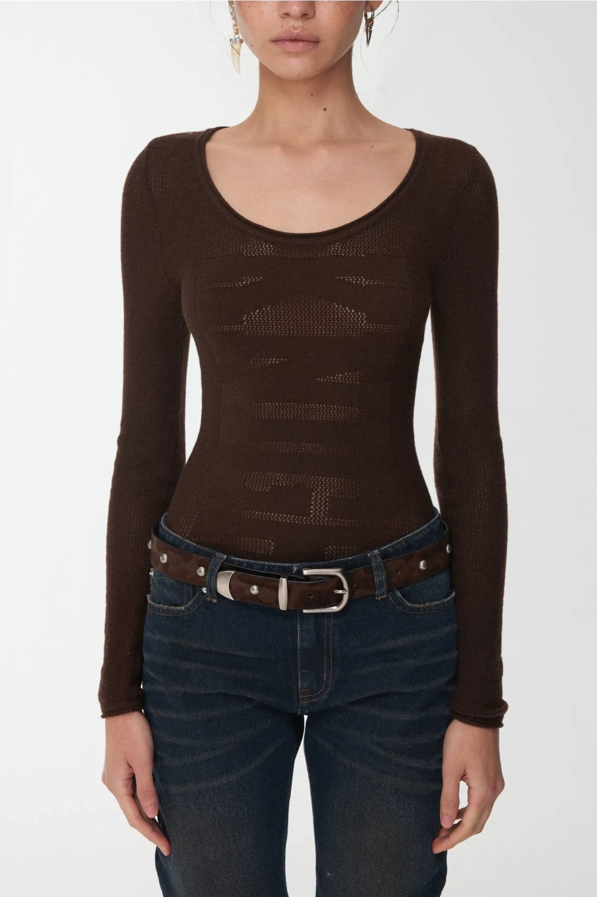 KNIGHT WOOL JACQUARD SCOOP-NECK TOP – 4colors