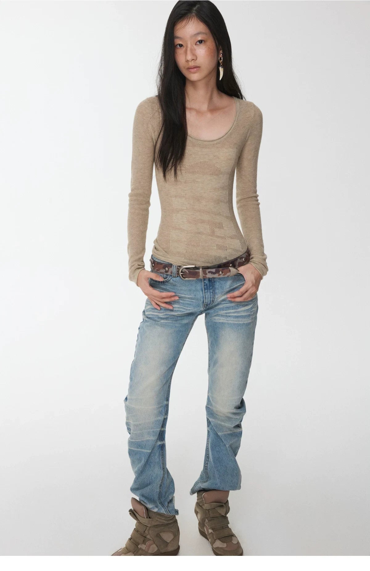 KNIGHT WOOL JACQUARD SCOOP-NECK TOP – 4colors