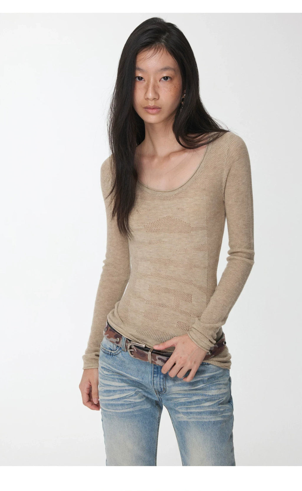 KNIGHT WOOL JACQUARD SCOOP-NECK TOP – 4colors