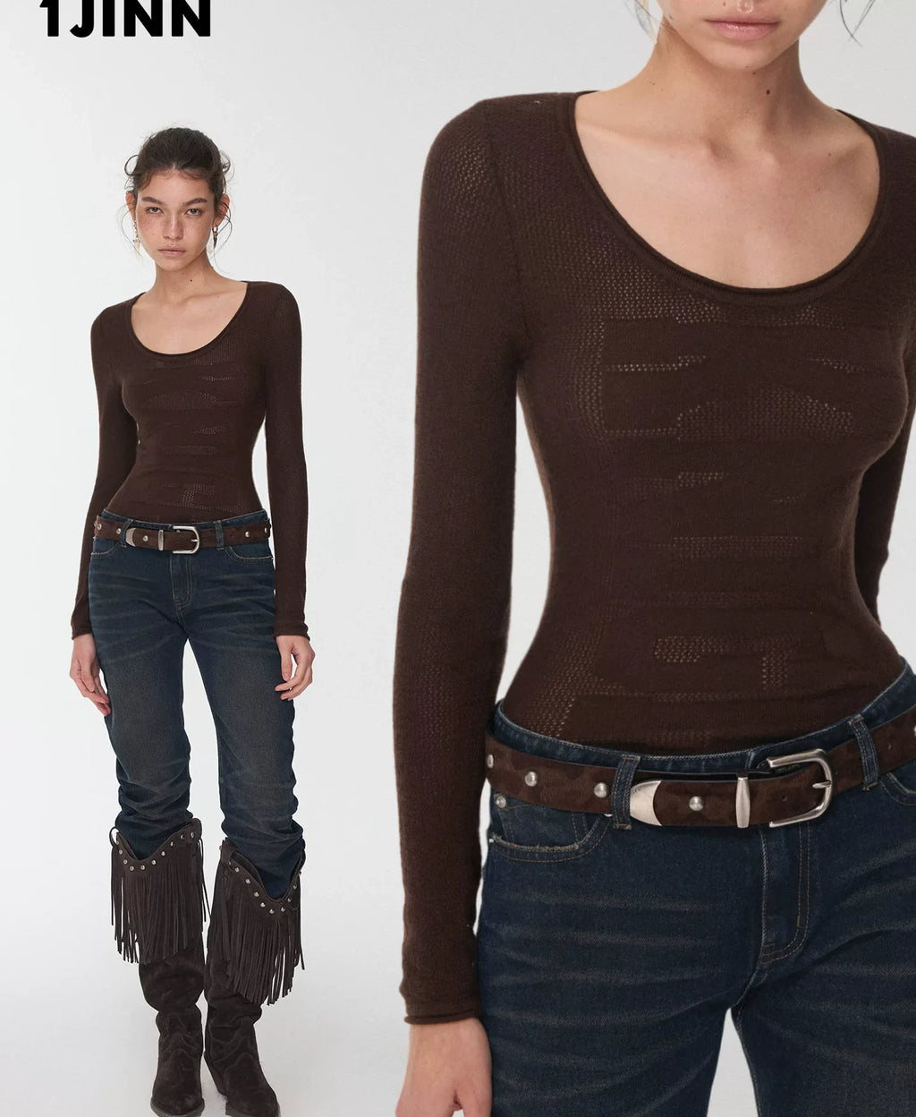 KNIGHT WOOL JACQUARD SCOOP-NECK TOP – 4colors
