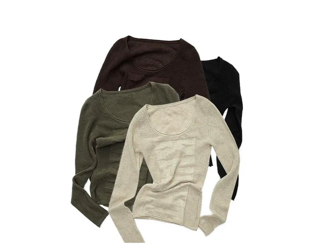 KNIGHT WOOL JACQUARD SCOOP-NECK TOP – 4colors