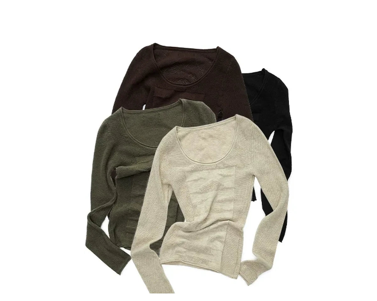 KNIGHT WOOL JACQUARD SCOOP-NECK TOP – 4colors