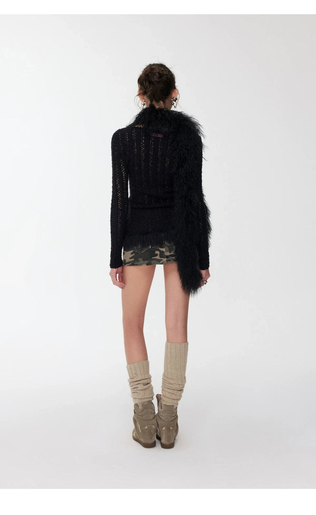 OPENWORK CABLE FRINGE BOAT-NECK KNIT TOP – 2colors