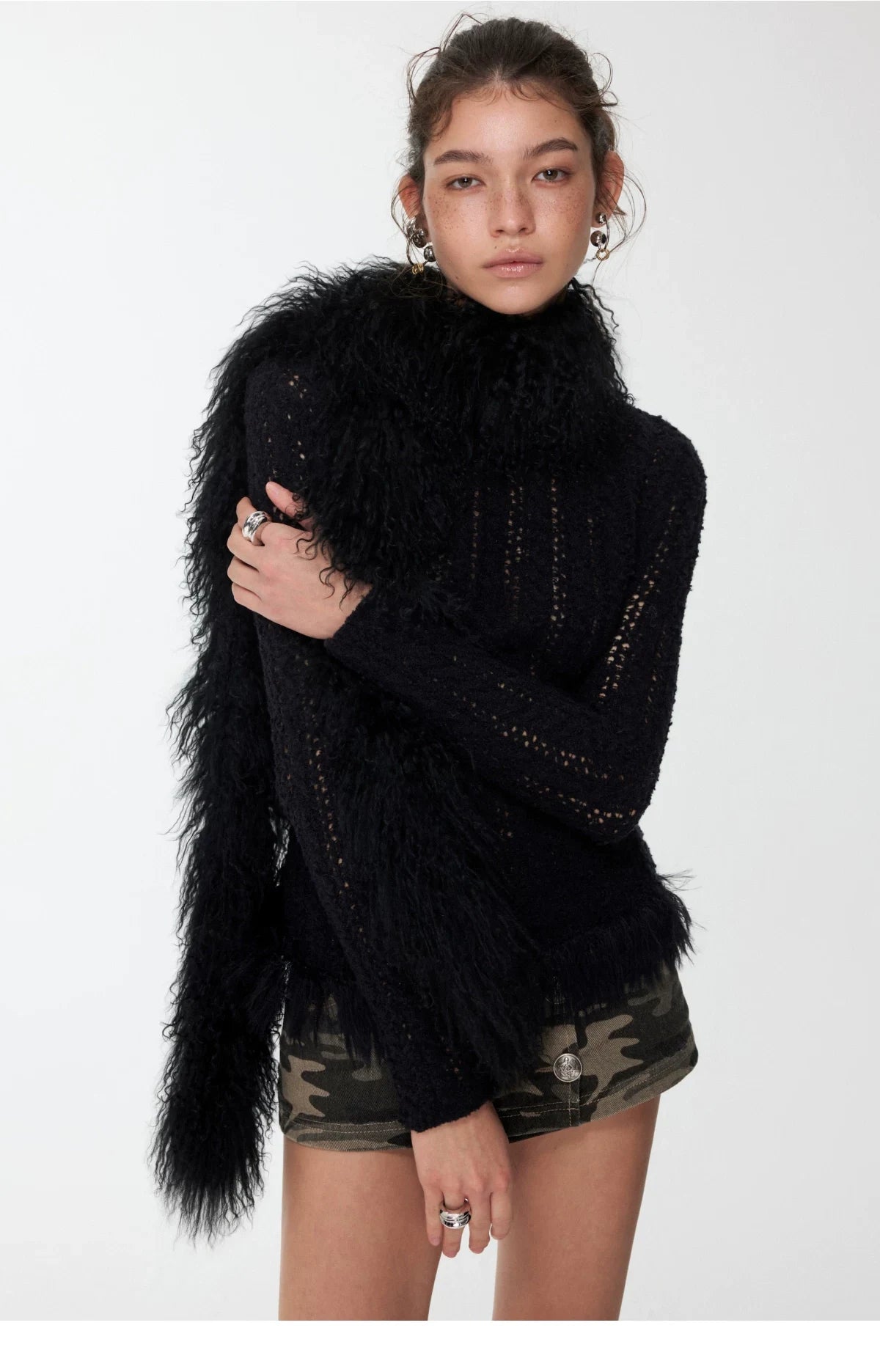 OPENWORK CABLE FRINGE BOAT-NECK KNIT TOP – 2colors