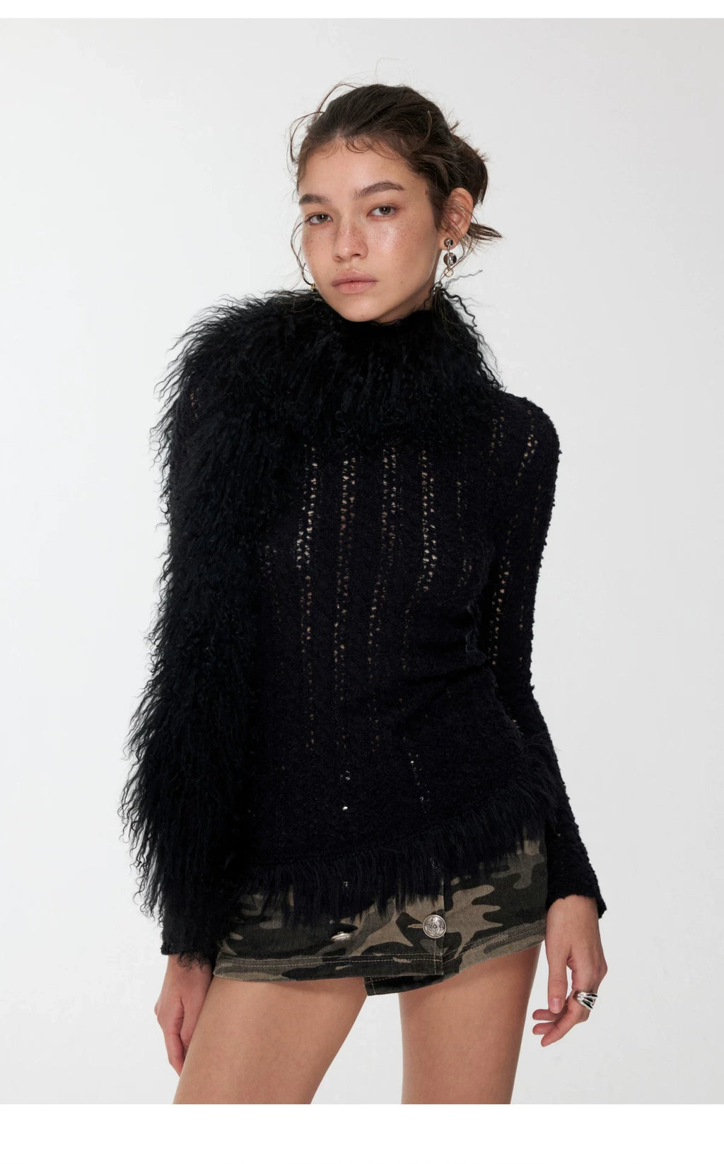 OPENWORK CABLE FRINGE BOAT-NECK KNIT TOP – 2colors