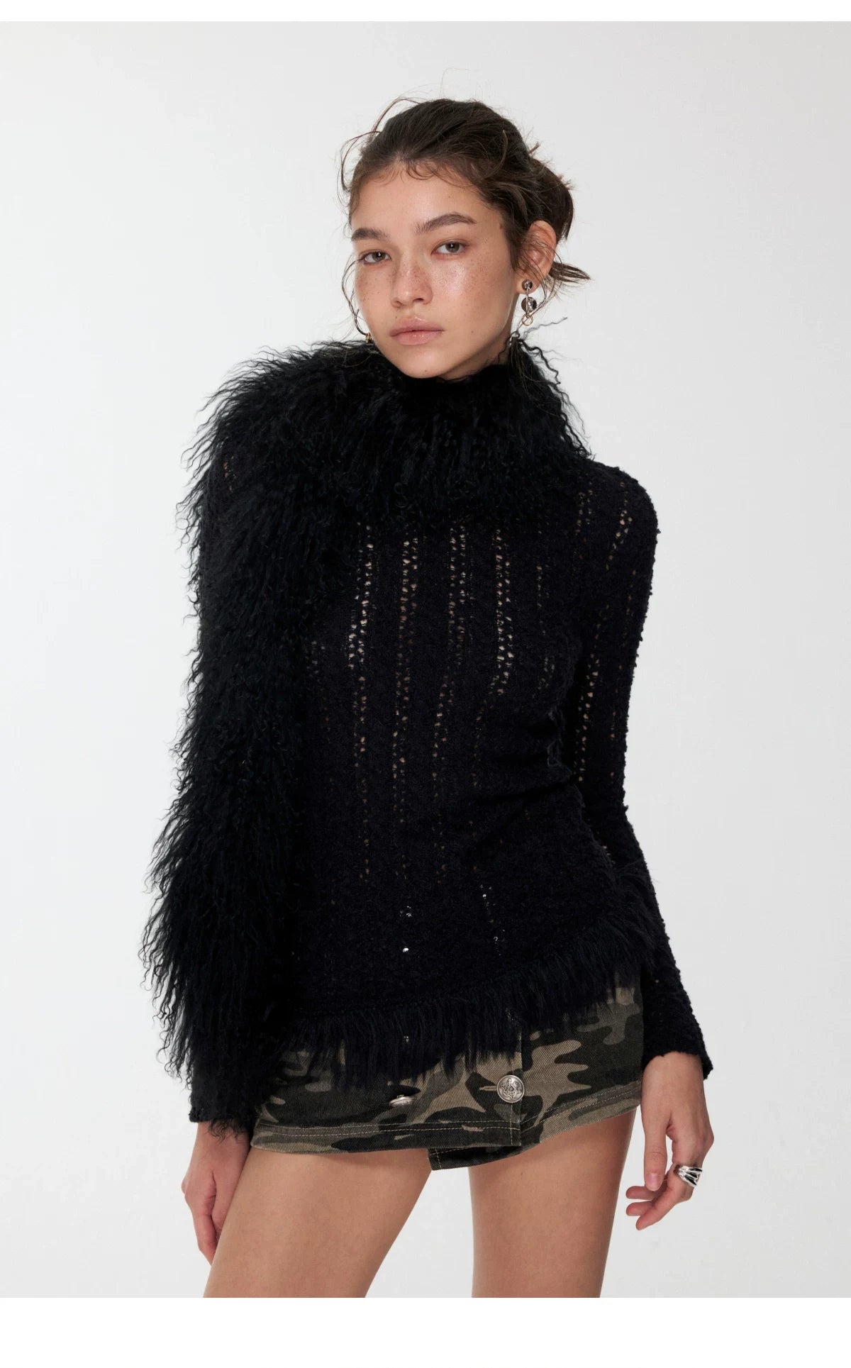 OPENWORK CABLE FRINGE BOAT-NECK KNIT TOP – 2colors
