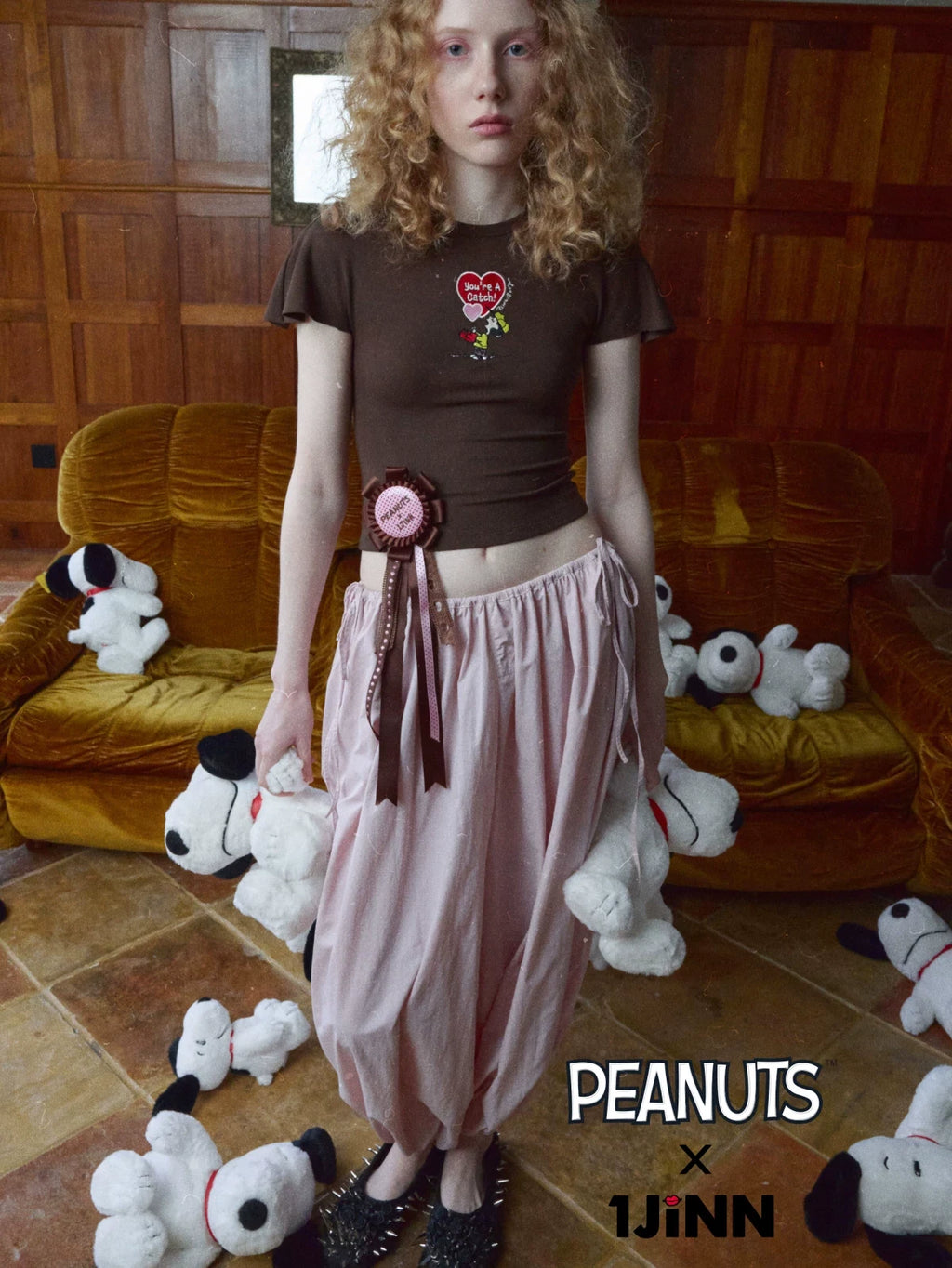 PEANUTS EMBROIDERED FLUTTER-SLEEVE TEE – 3colors