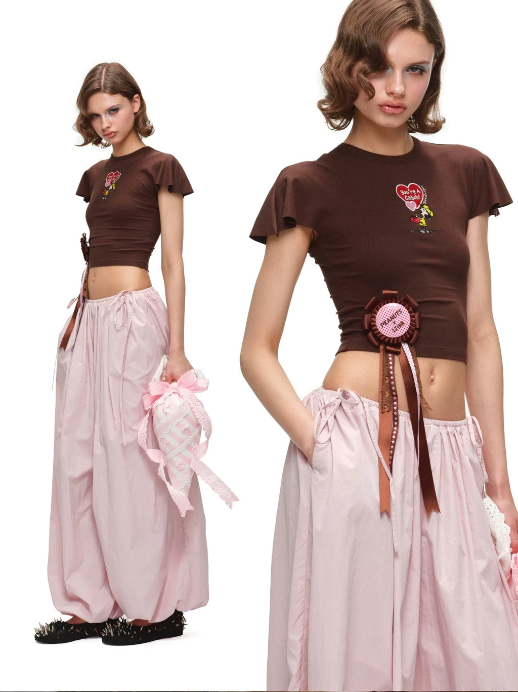 PEANUTS EMBROIDERED FLUTTER-SLEEVE TEE – 3colors