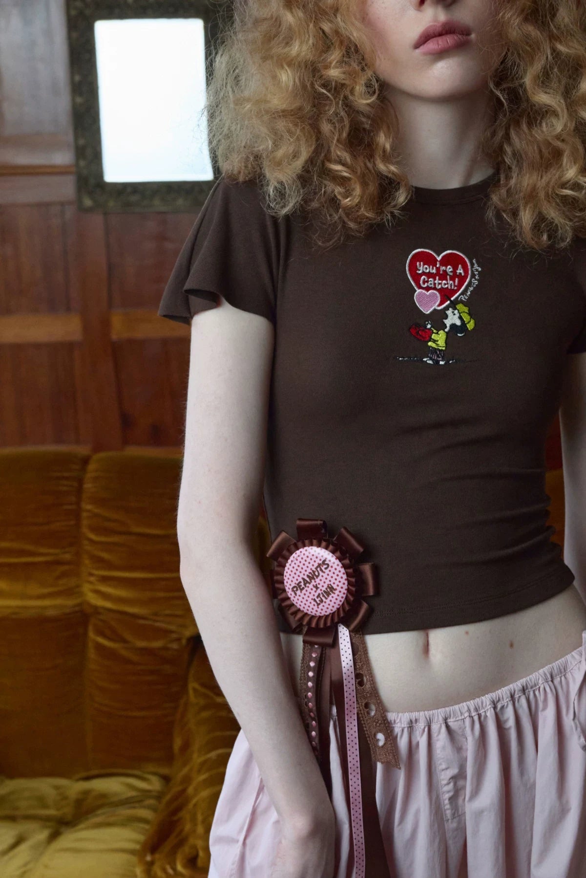 PEANUTS EMBROIDERED FLUTTER-SLEEVE TEE – 3colors
