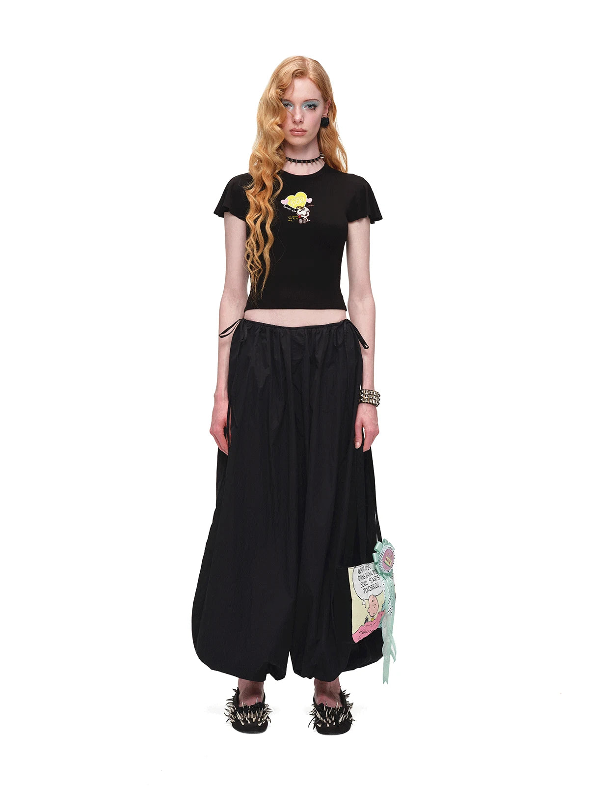 PEANUTS EMBROIDERED FLUTTER-SLEEVE TEE – 3colors