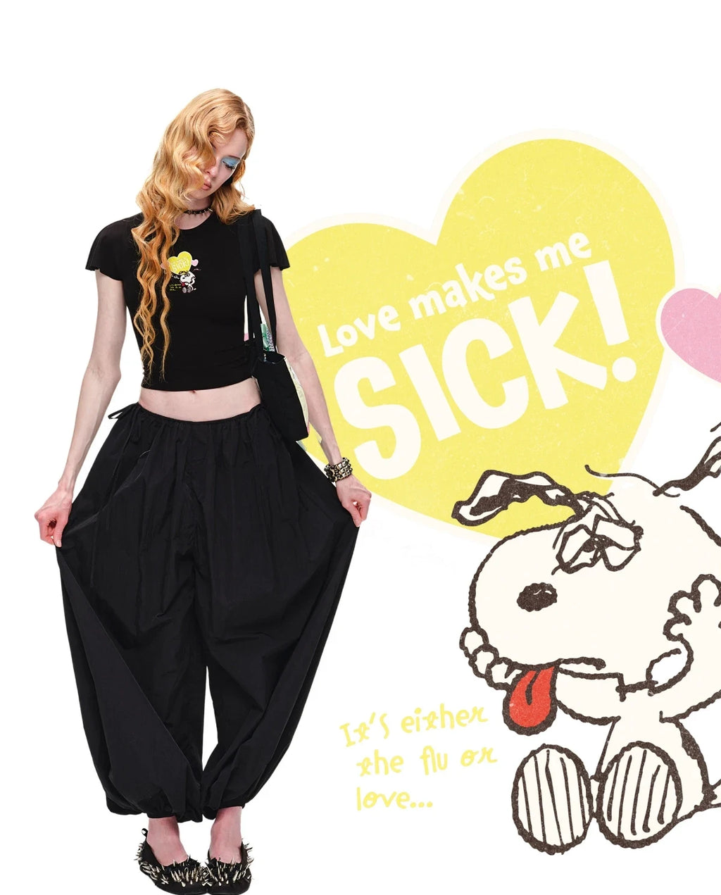 PEANUTS EMBROIDERED FLUTTER-SLEEVE TEE – 3colors