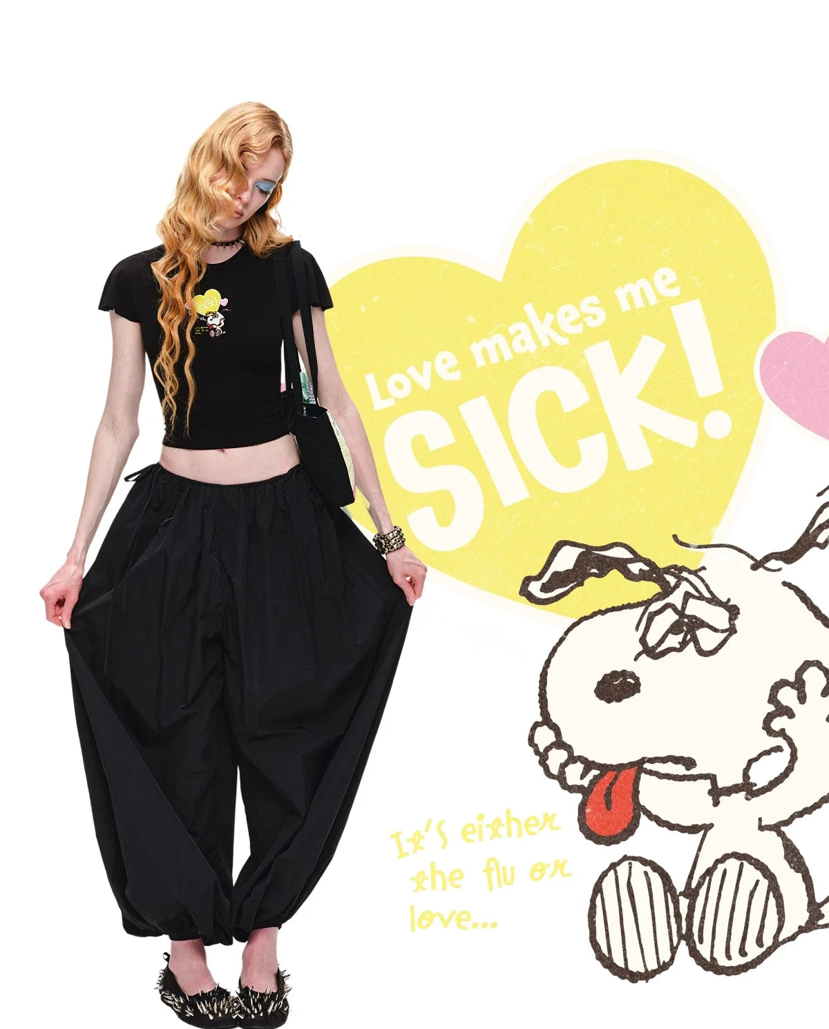 PEANUTS EMBROIDERED FLUTTER-SLEEVE TEE – 3colors