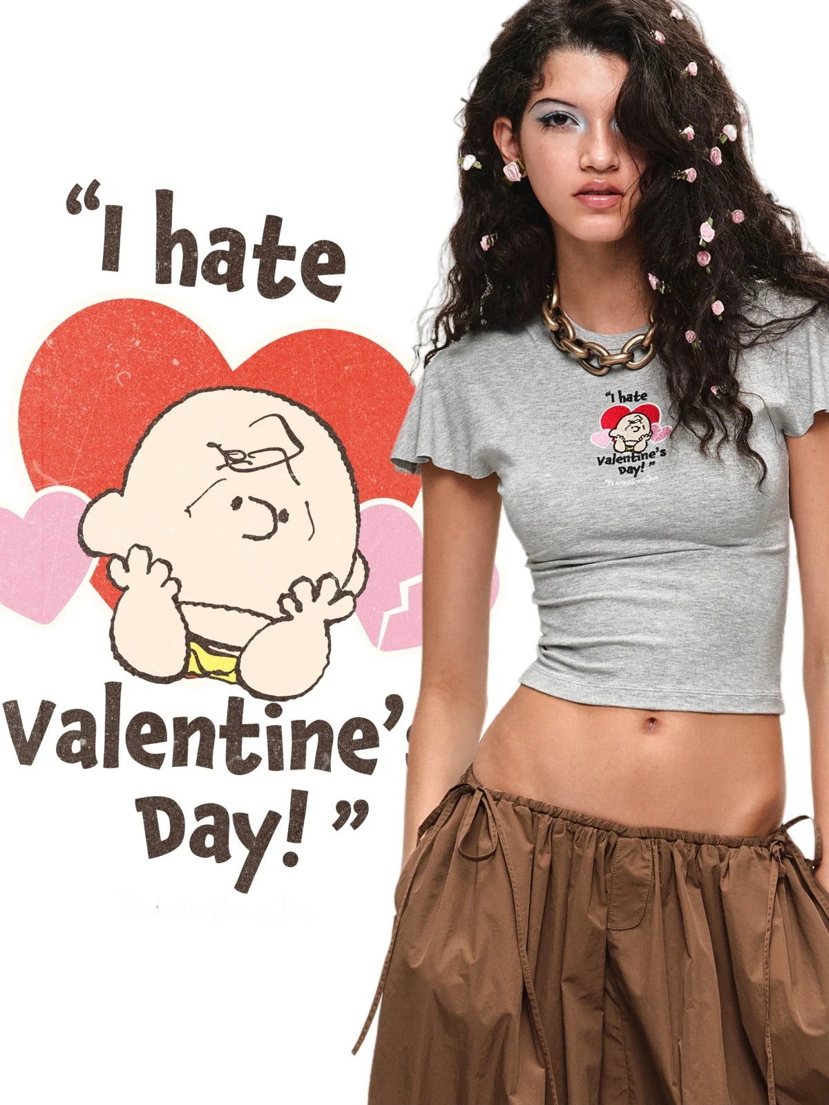 PEANUTS EMBROIDERED FLUTTER-SLEEVE TEE – 3colors