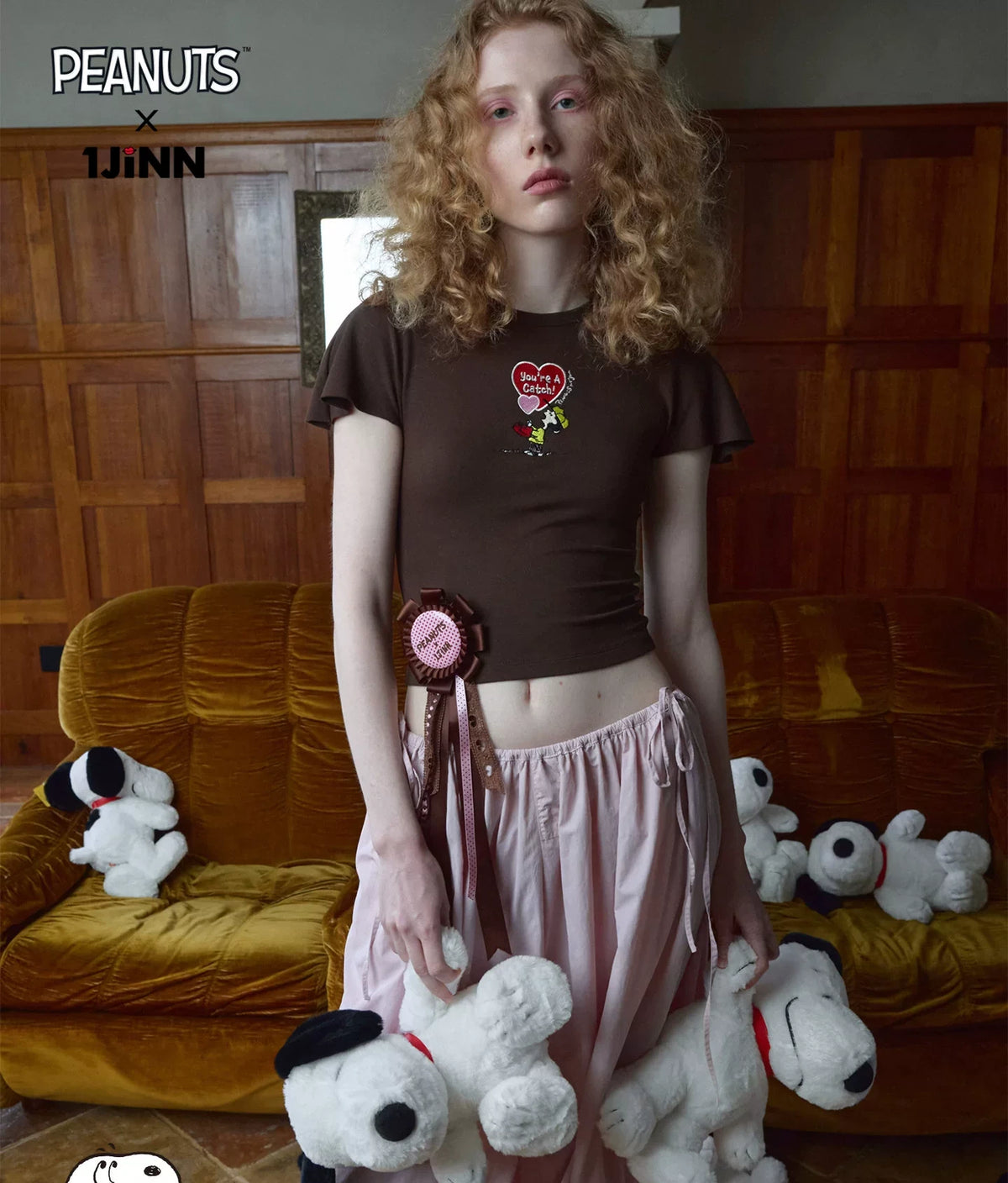 PEANUTS EMBROIDERED FLUTTER-SLEEVE TEE – 3colors