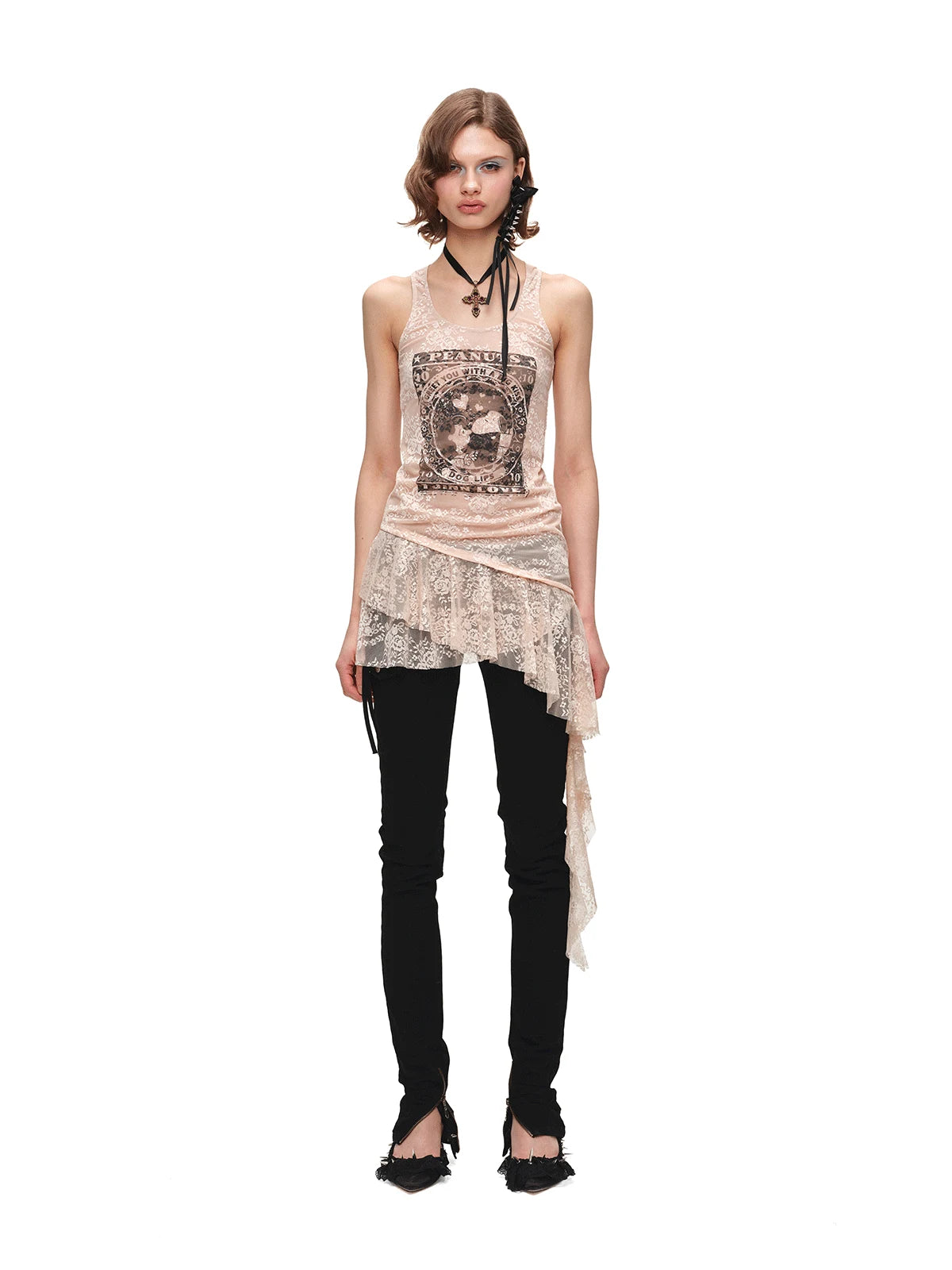 PEANUTS FRAMED-PRINT LACE CAMI DRESS – 2colors