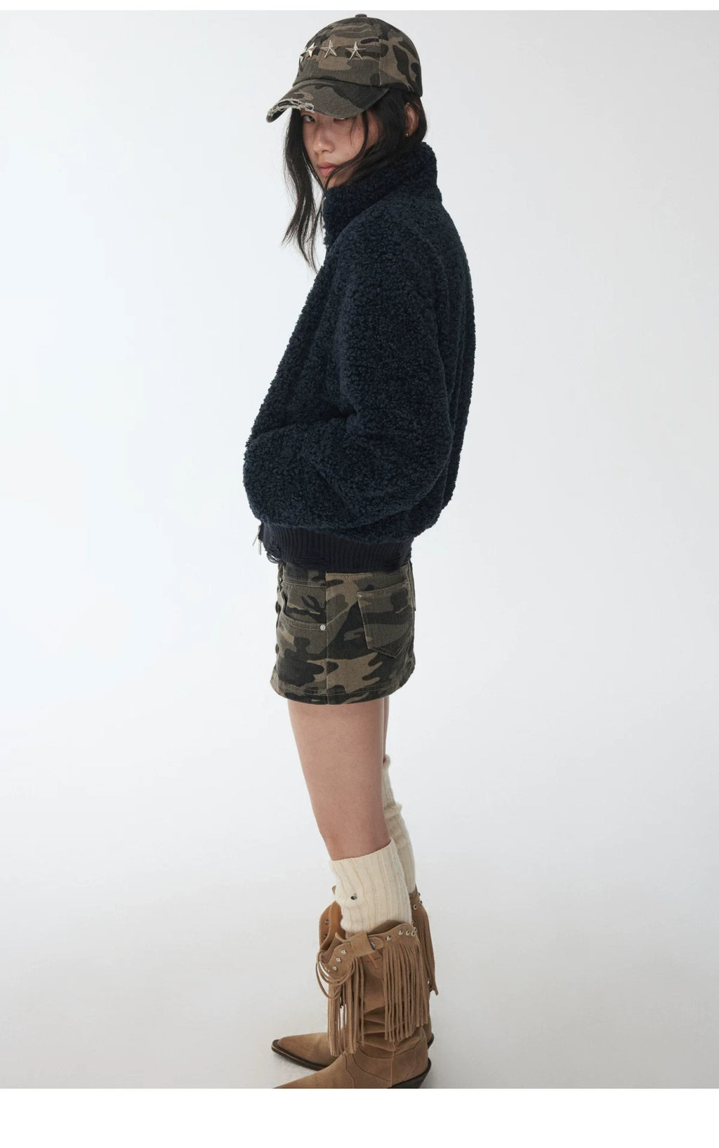STAND-COLLAR SHERPA SHORT JACKET – 2colors