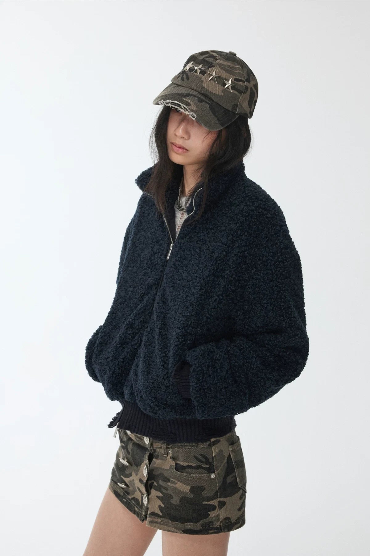 STAND-COLLAR SHERPA SHORT JACKET – 2colors