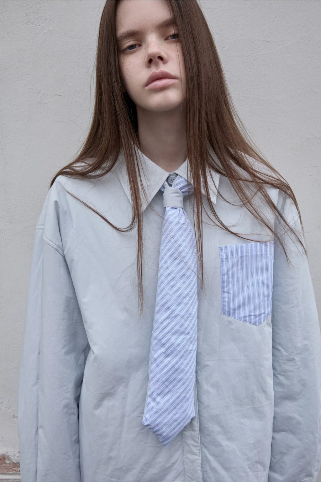 STRIPED PADDED SHIRT & TIE & MINI SKIRT – 3pieces