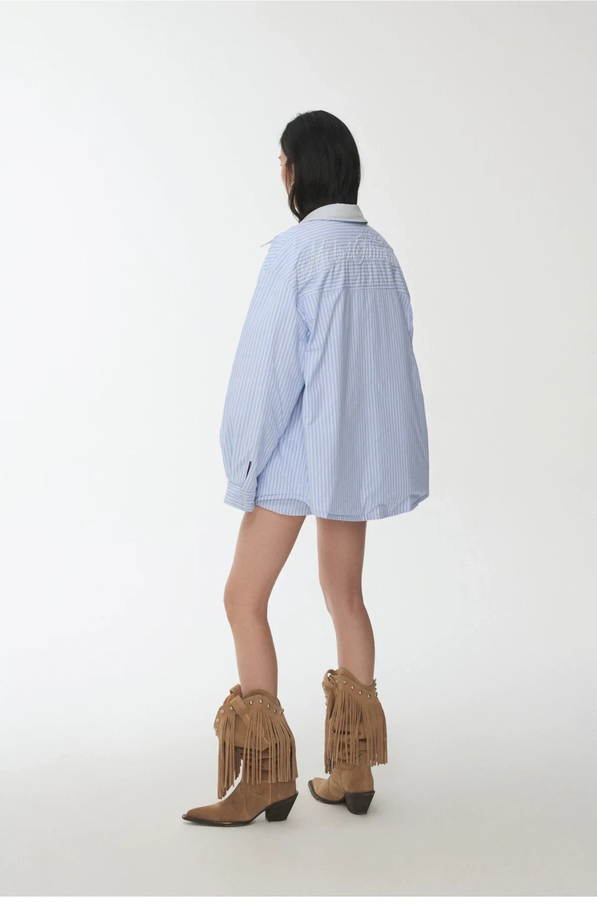 STRIPED PADDED SHIRT & TIE & MINI SKIRT – 3pieces