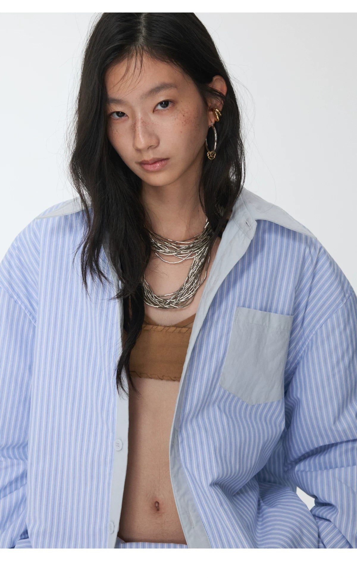 STRIPED PADDED SHIRT & TIE & MINI SKIRT – 3pieces