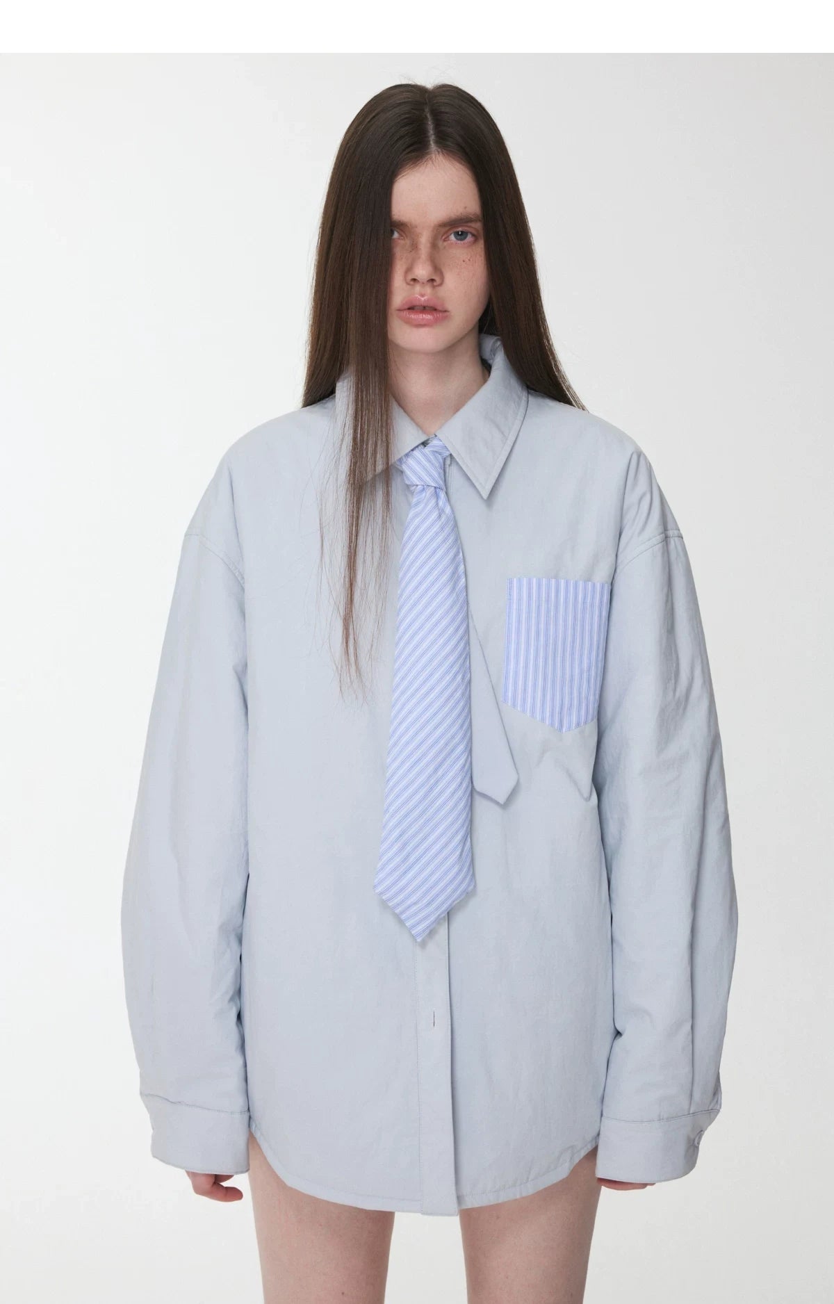 STRIPED PADDED SHIRT & TIE & MINI SKIRT – 3pieces