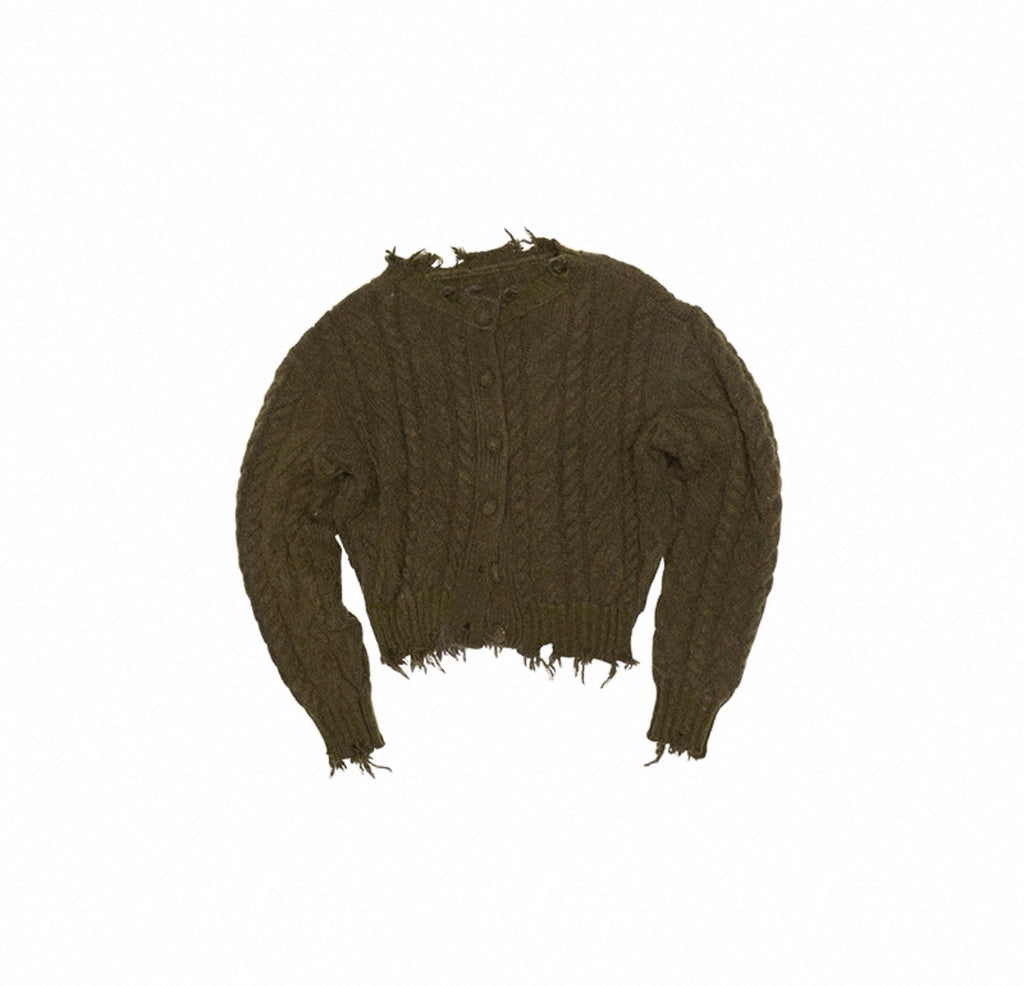 CABLE KNIT CARDIGAN – DARK GREEN