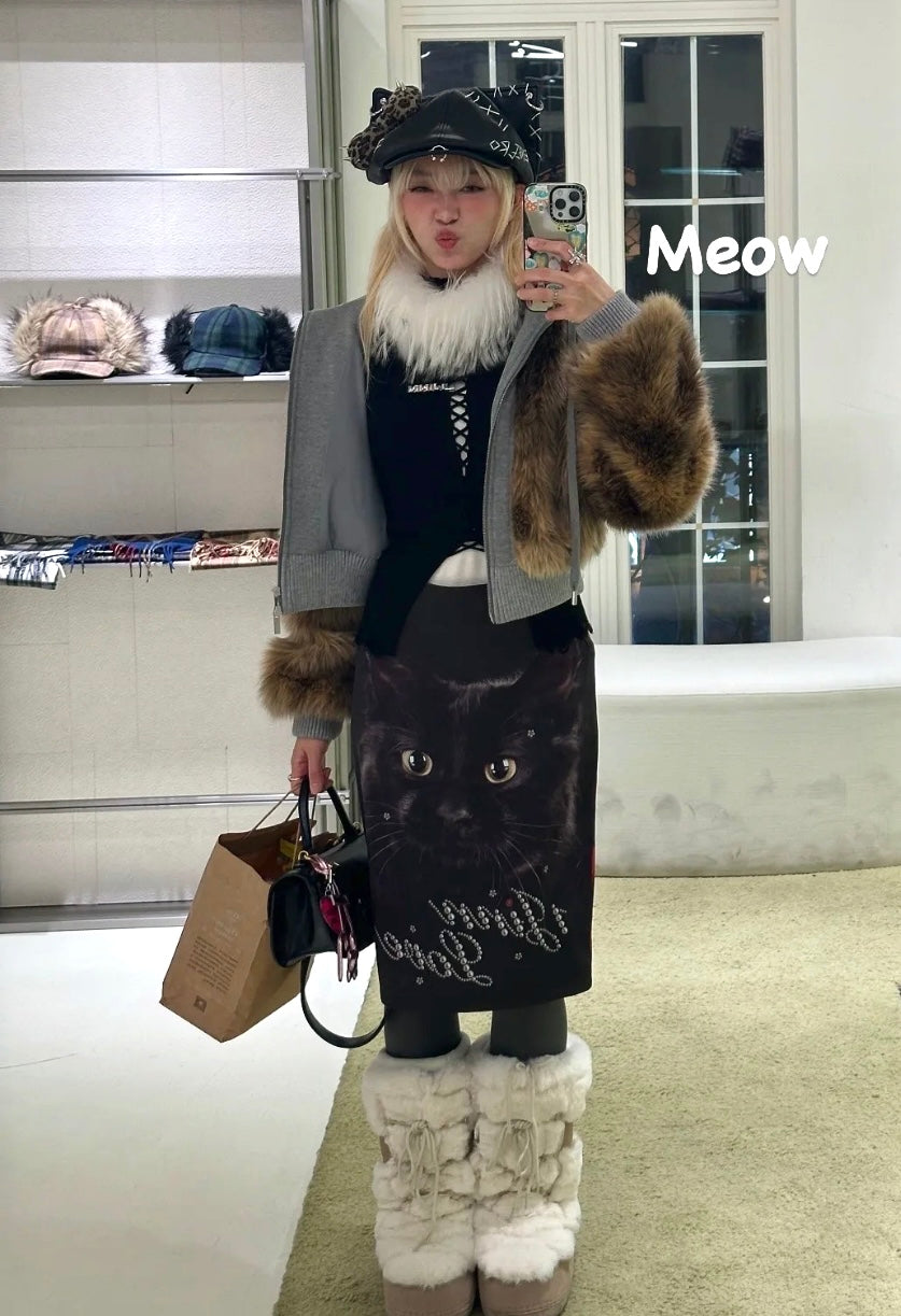 MISTERY CAT MIDI SKIRT